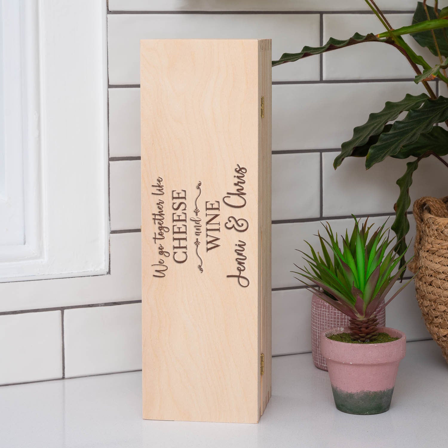 Personalised We Go Together Like Cheese And Wine Wooden Wine Gift Box - Wooden Wine Box