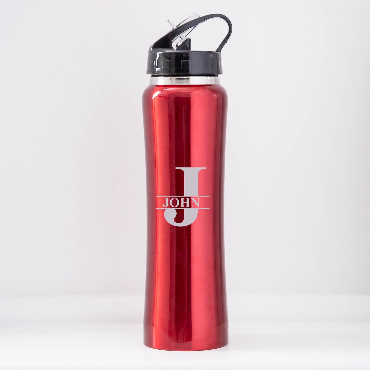 Personalised Initial & Name Sports Style Thermos Water Bottle - Red - Thermos Water Bottles