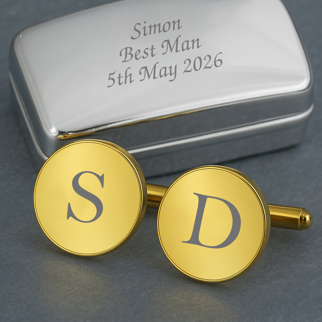 Personalised Gold Plated Circle Initial Cufflinks - Cufflinks