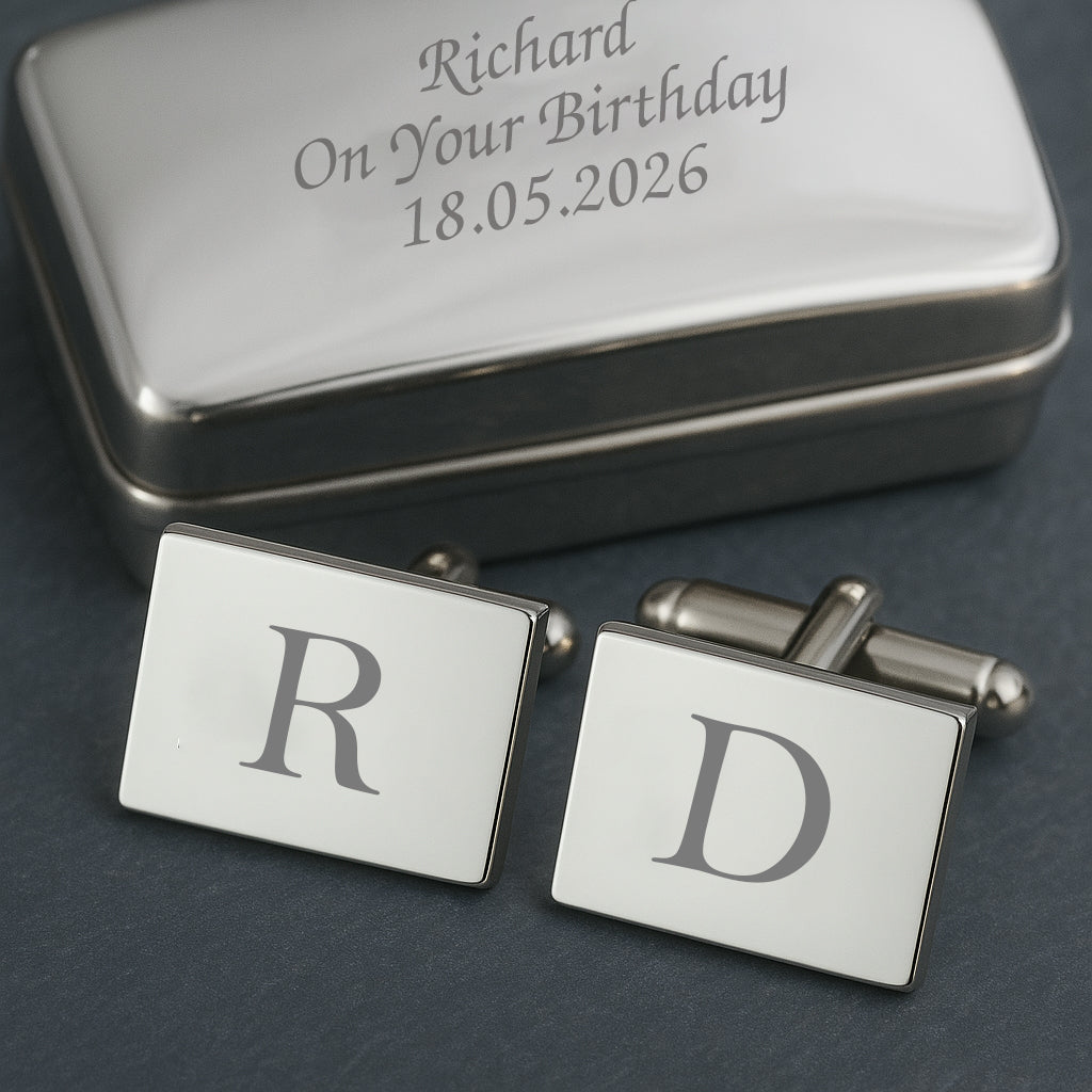 Personalised Silver Rectangle Initial Cufflinks - Cufflinks