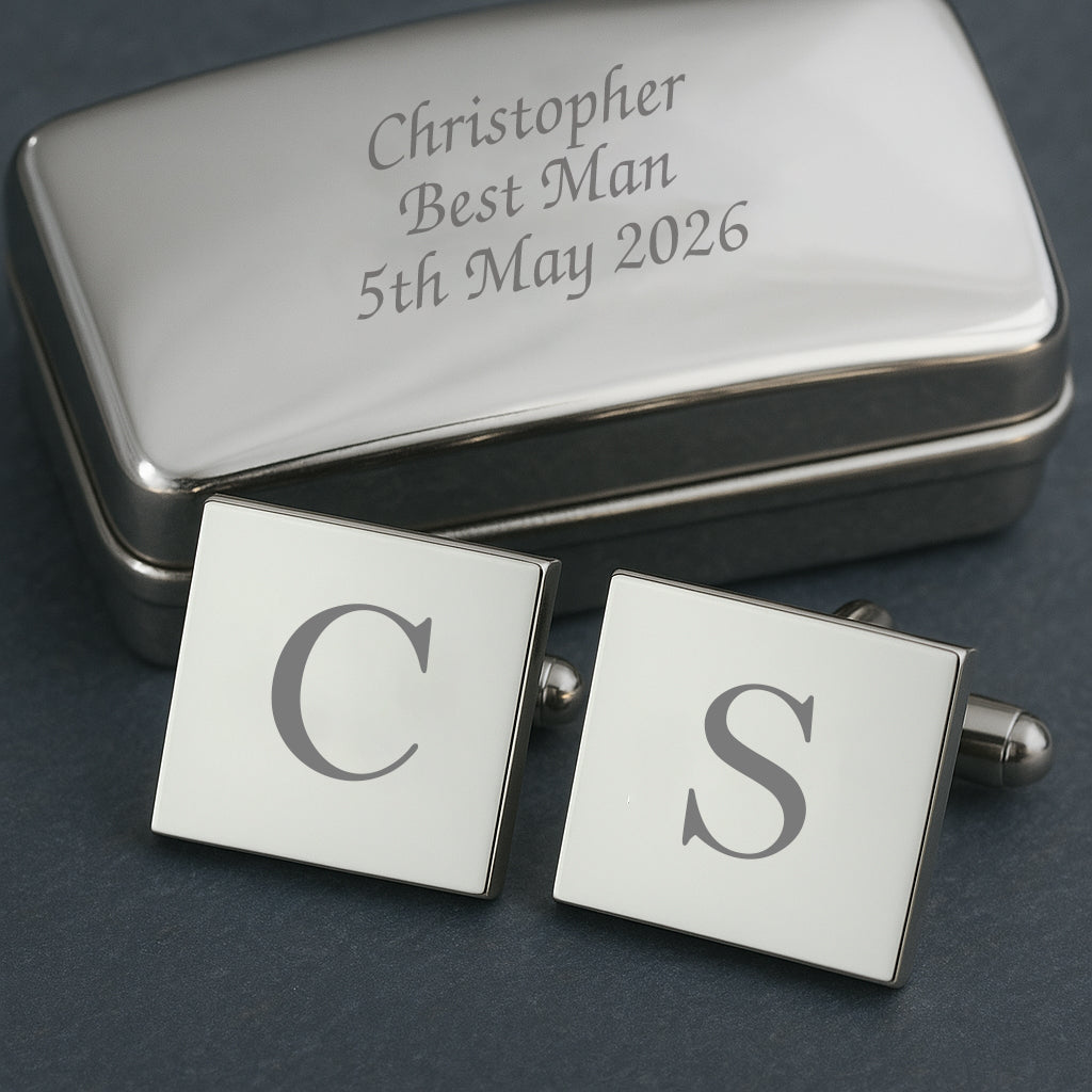 Personalised Silver Square Initial Cufflinks - Cufflinks