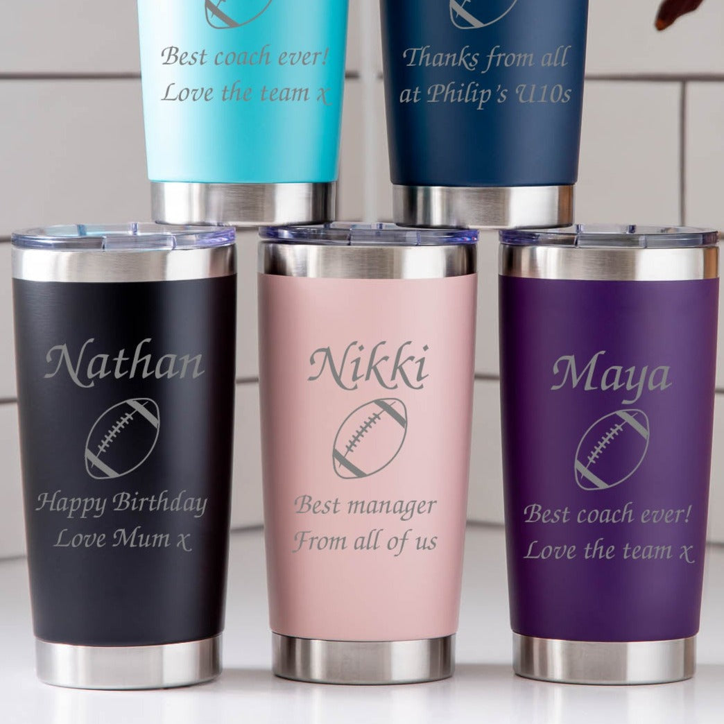 Personalised Rugby Thermos Insulated Cup - Black - Thermos Water Bottles