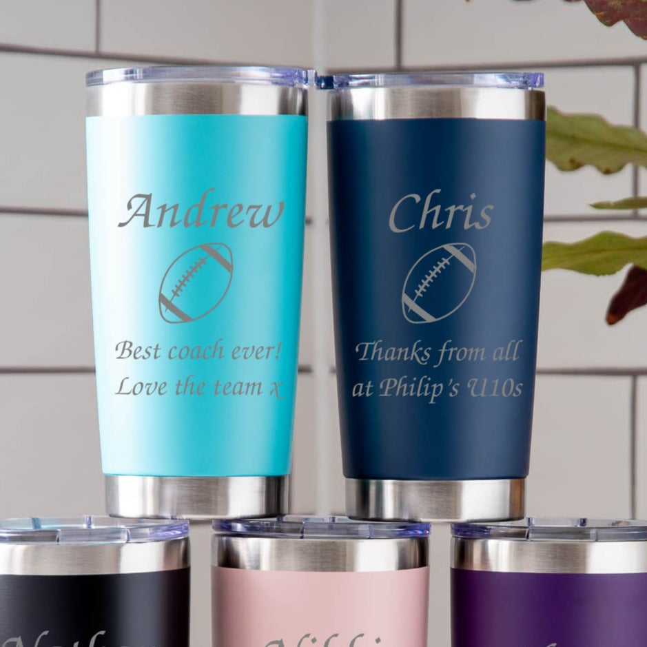 Personalised Rugby Thermos Insulated Cup - Dark Blue - Thermos Water Bottles