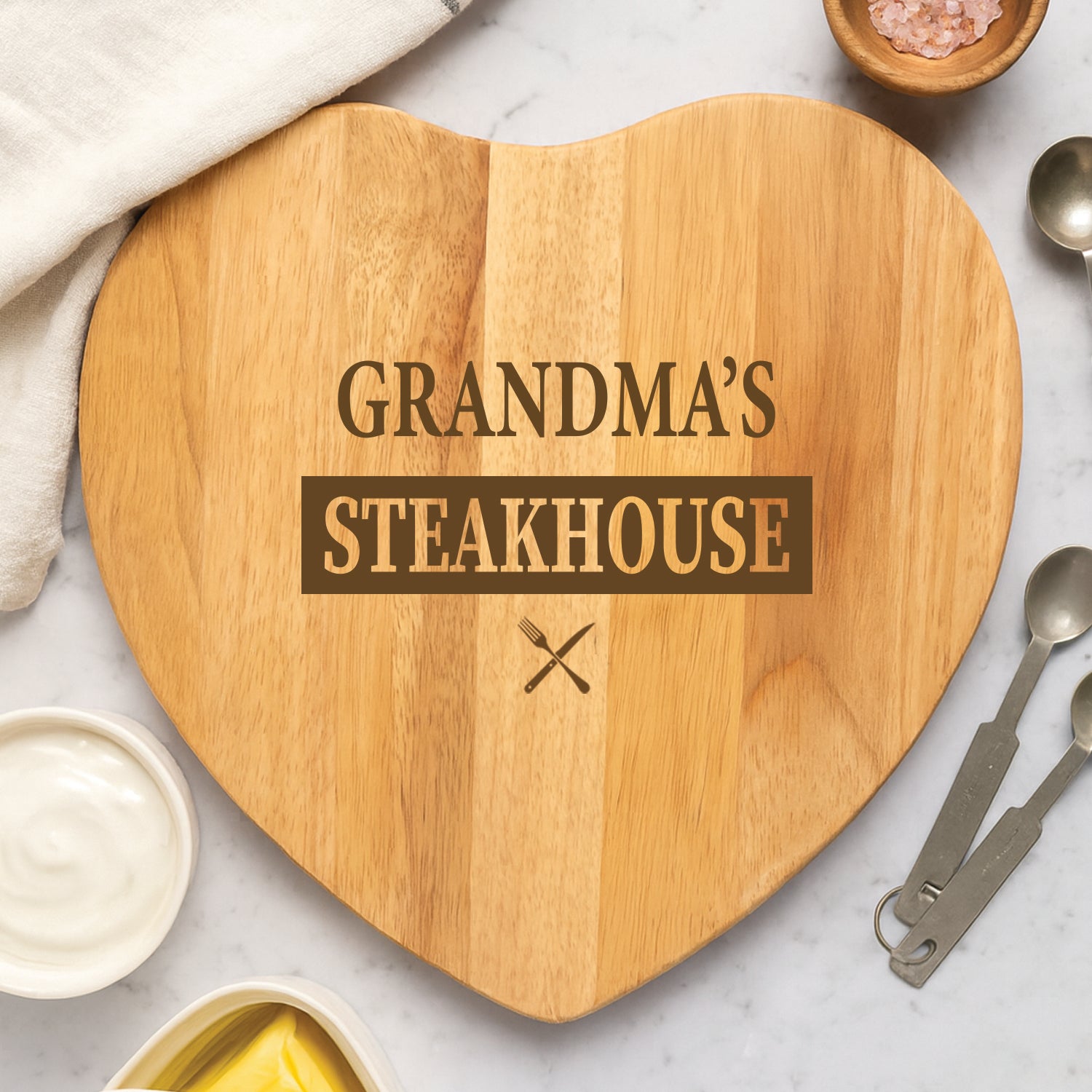 Personalised Steakhouse Heart Wooden Chopping Board - Chopping Boards