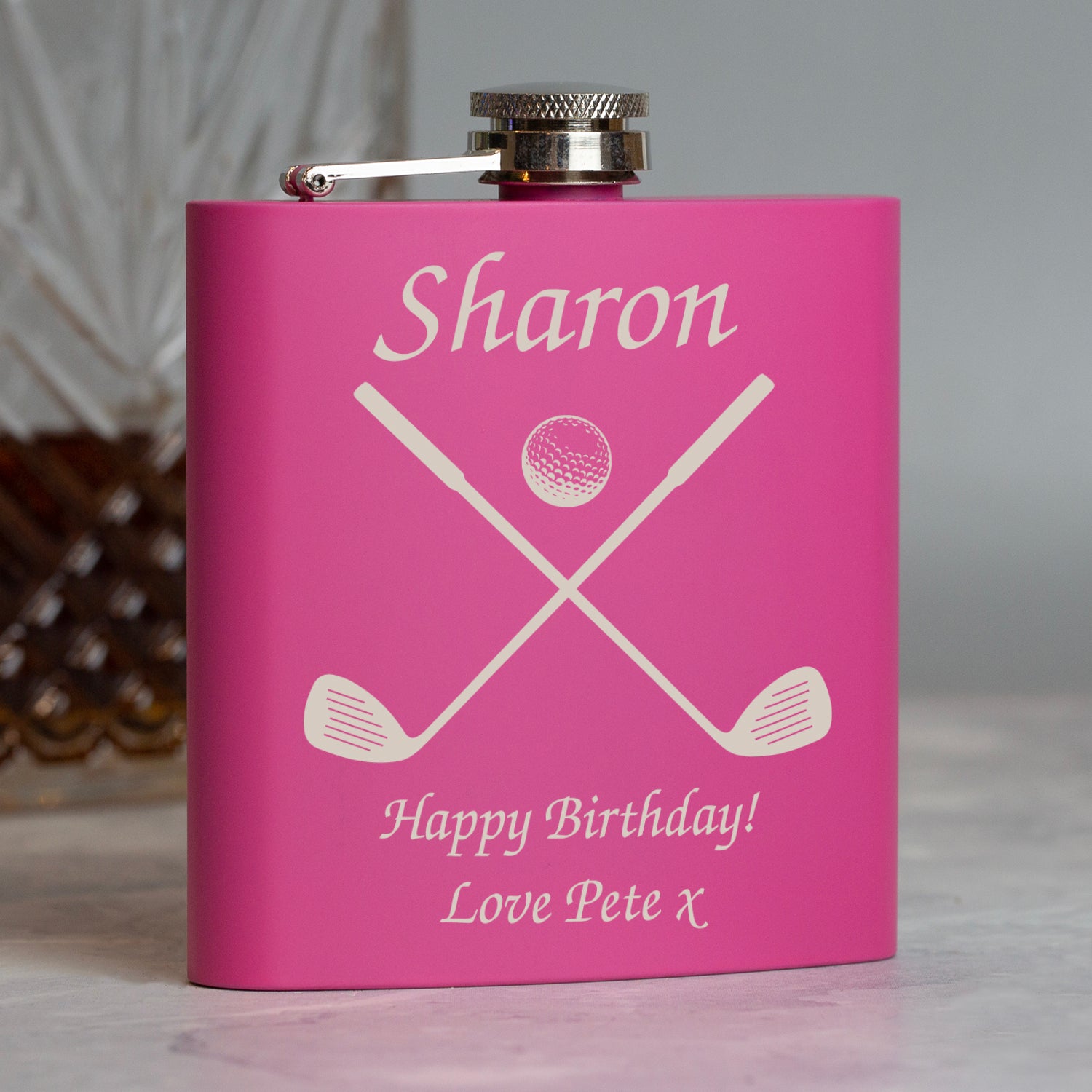 Personalised Golf & Clubs 6oz Pink Hip Flask - Hip Flasks