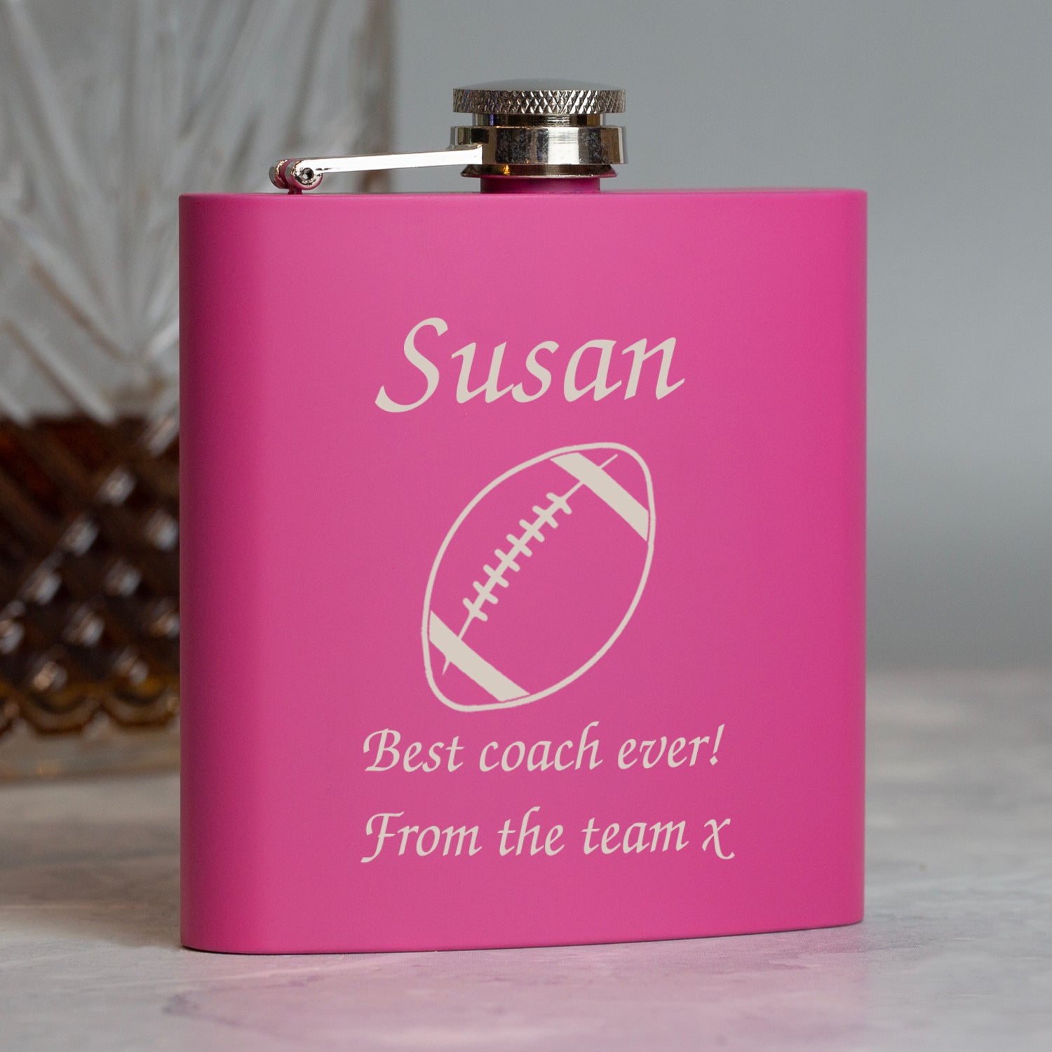 Personalised Rugby 6oz Pink Hip Flask - Hip Flasks