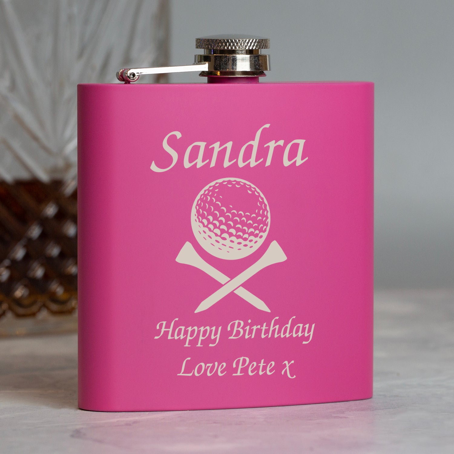 Personalised Golf & Tees 6oz Pink Hip Flask - Hip Flasks