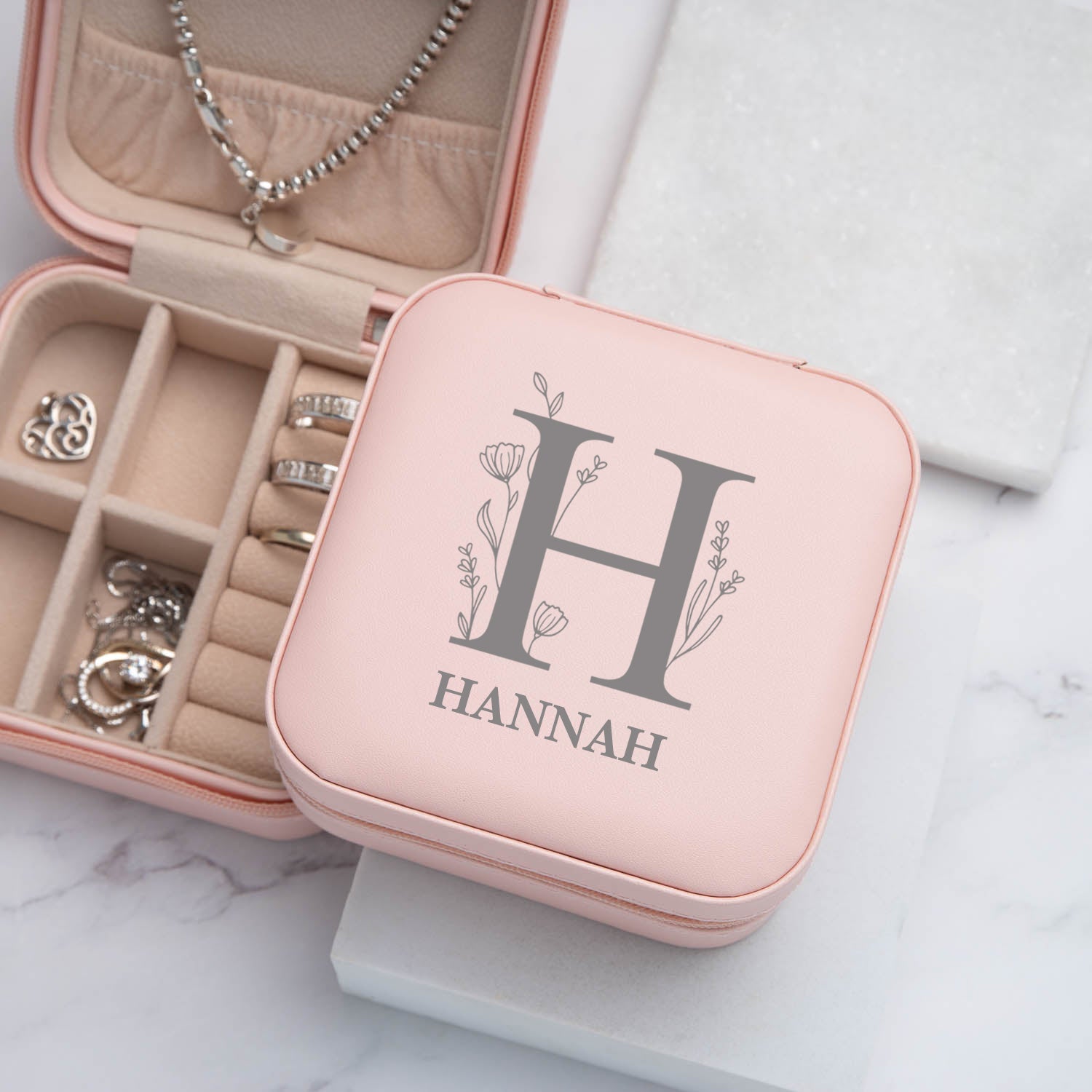 Personalised Initial & Name Pink Jewellery Box