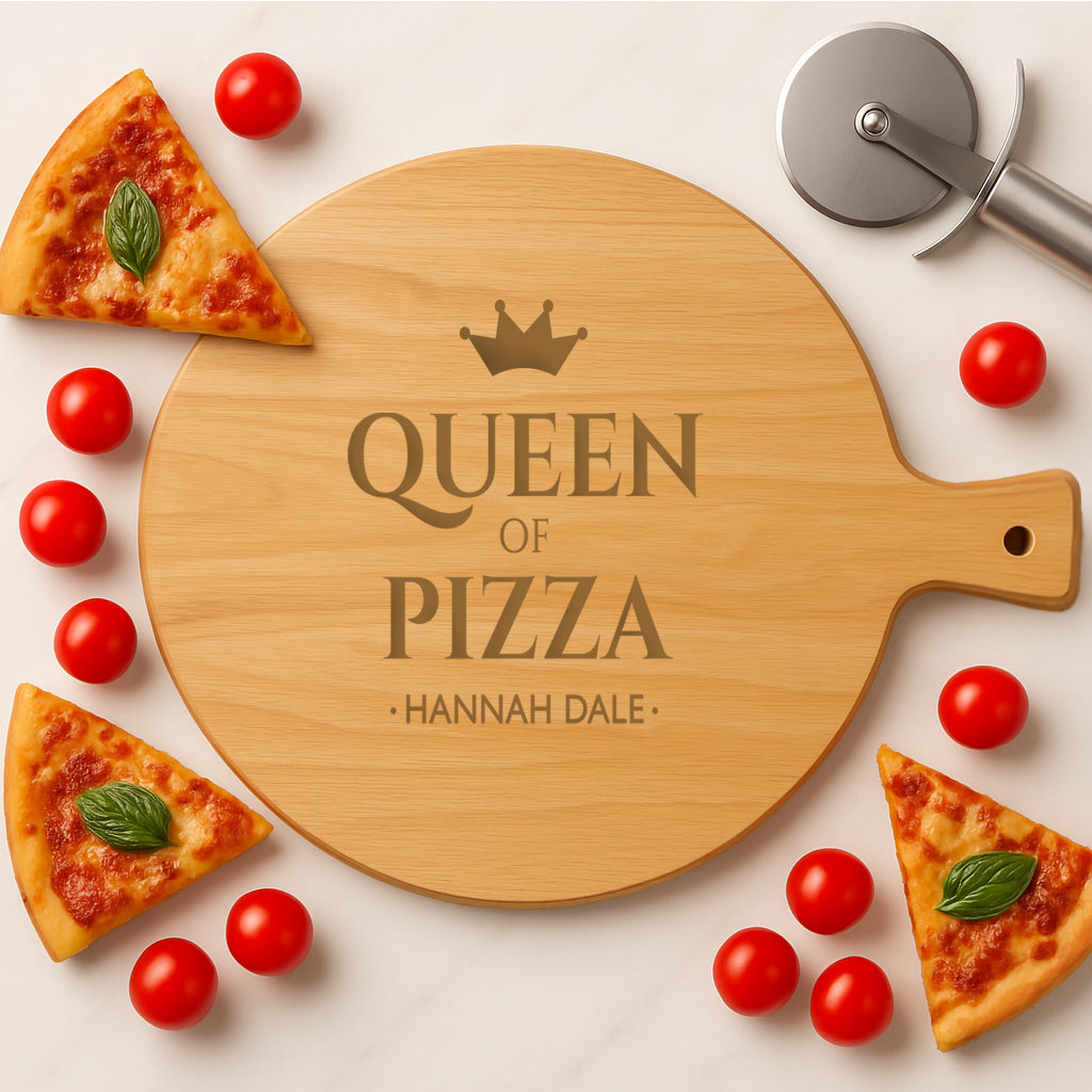 Personalised Queen Of Pizza Pizza Large Round Board & Handle - Pizza Boards