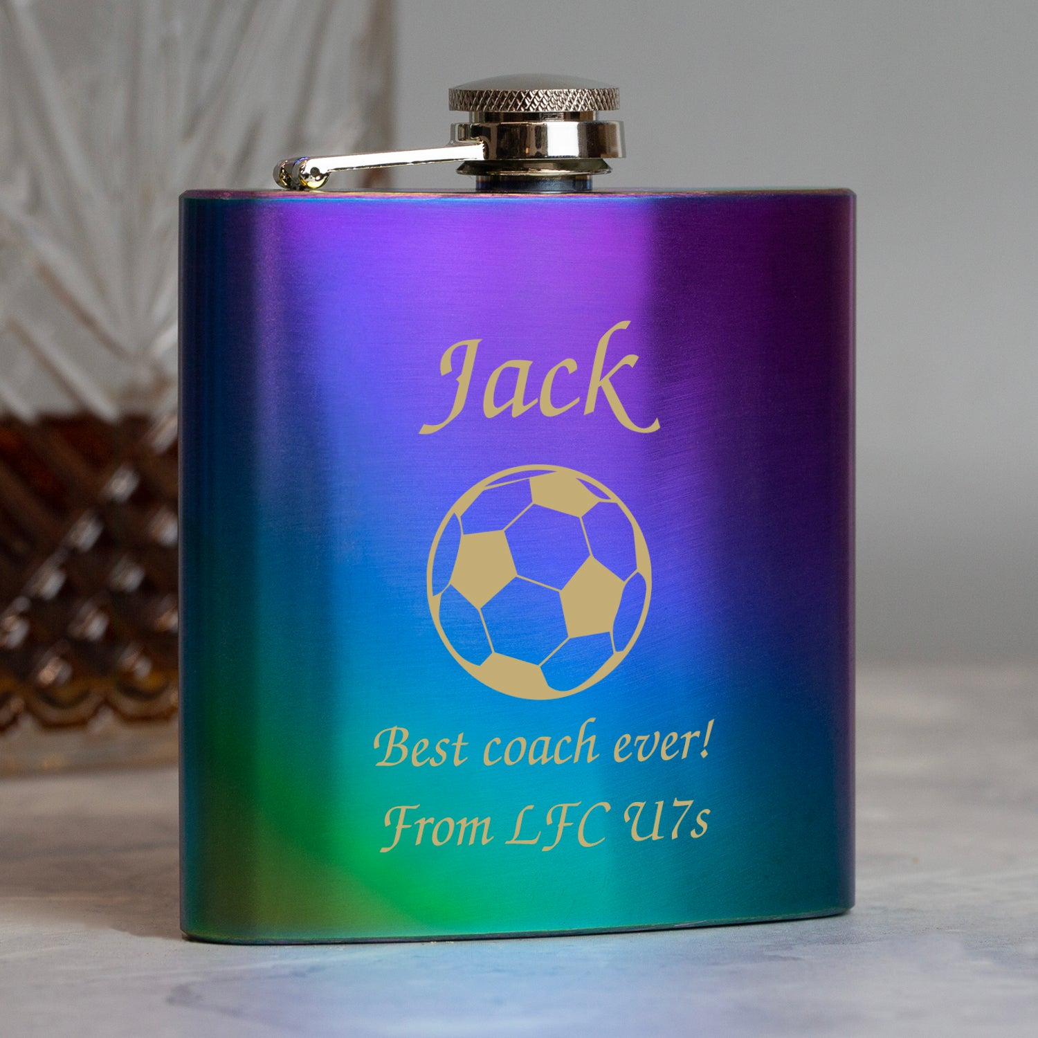 Personalised Football 6oz Rainbow Hip Flask - Hip Flasks