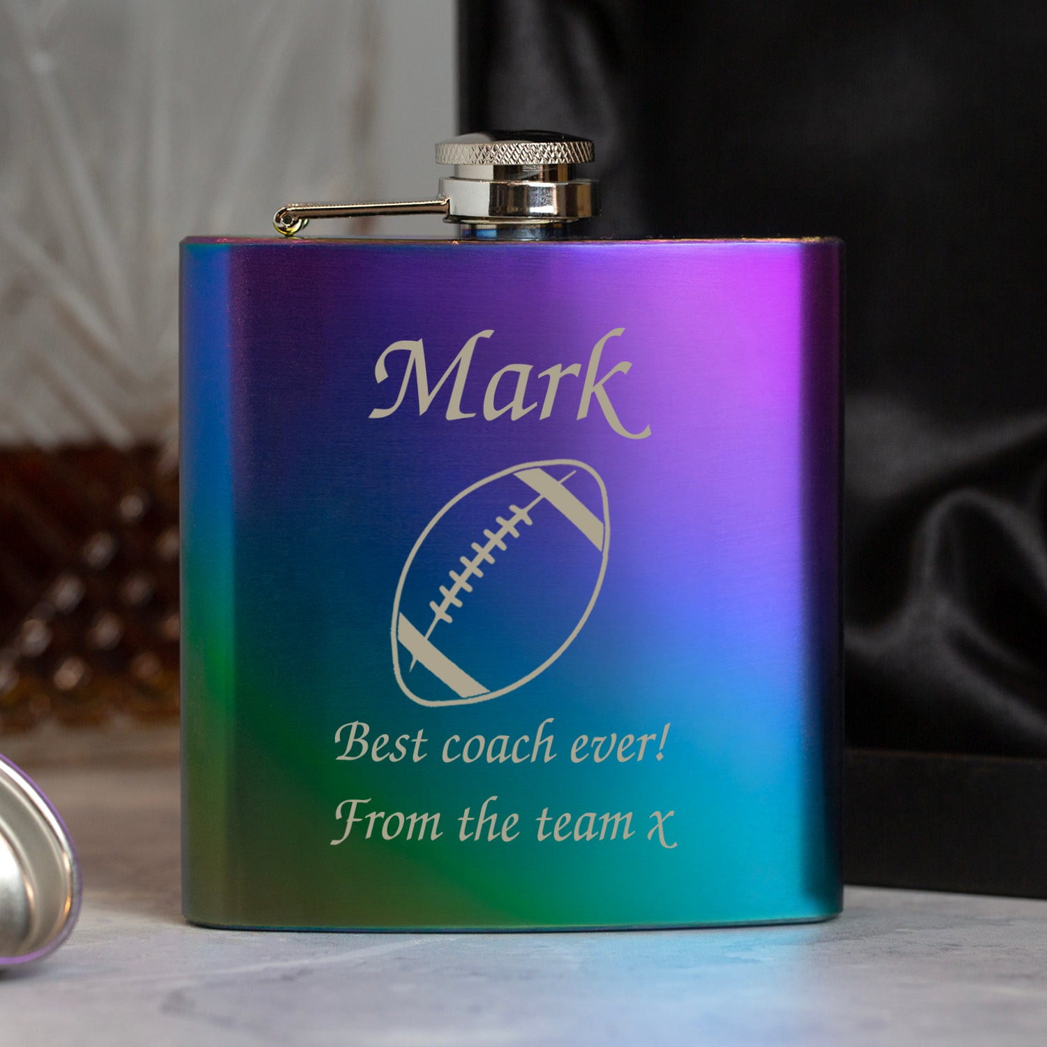 Personalised Rugby 6oz Rainbow Hip Flask - Hip Flasks