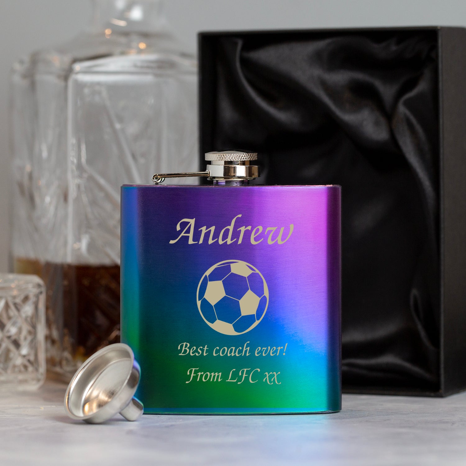 Personalised Football 6oz Rainbow Hip Flask - Hip Flasks