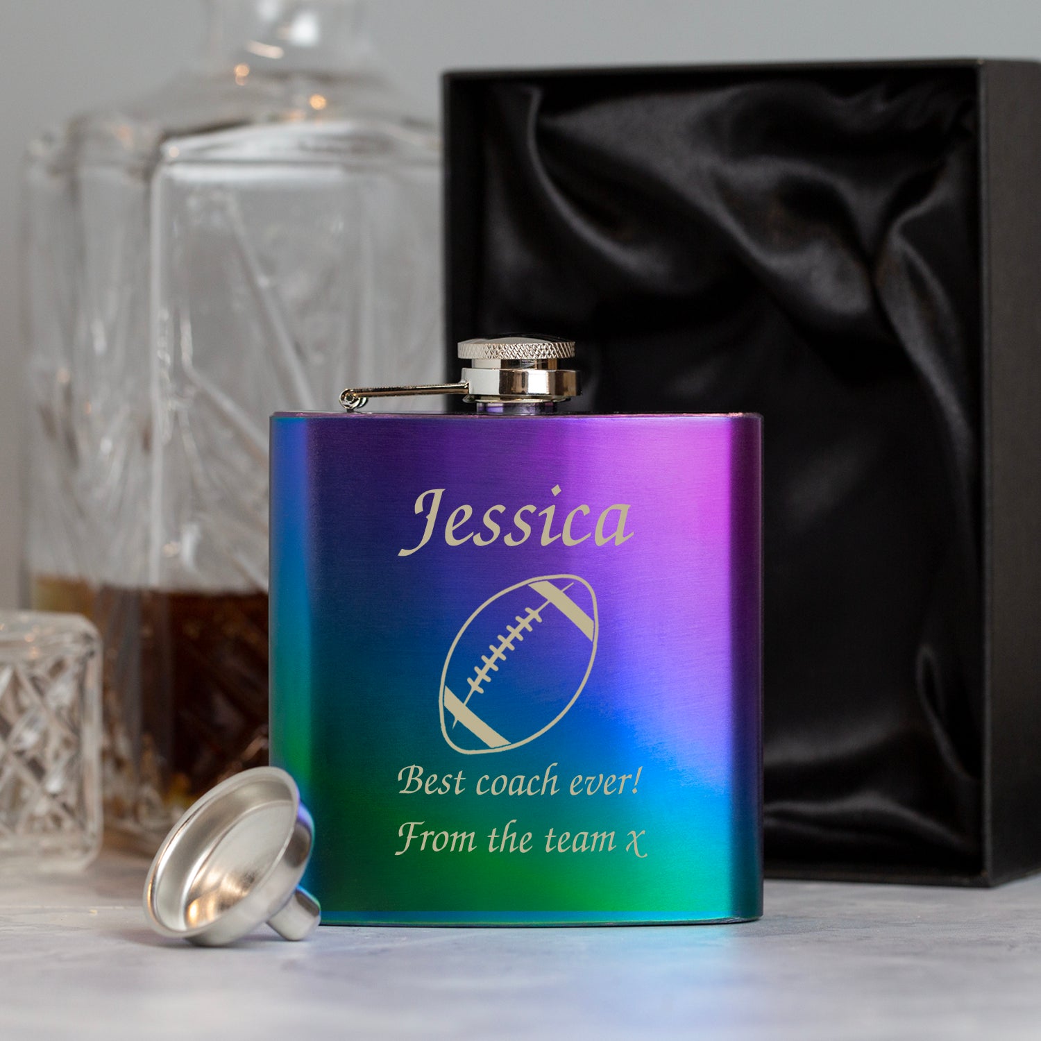 Personalised Rugby 6oz Rainbow Hip Flask - Hip Flasks