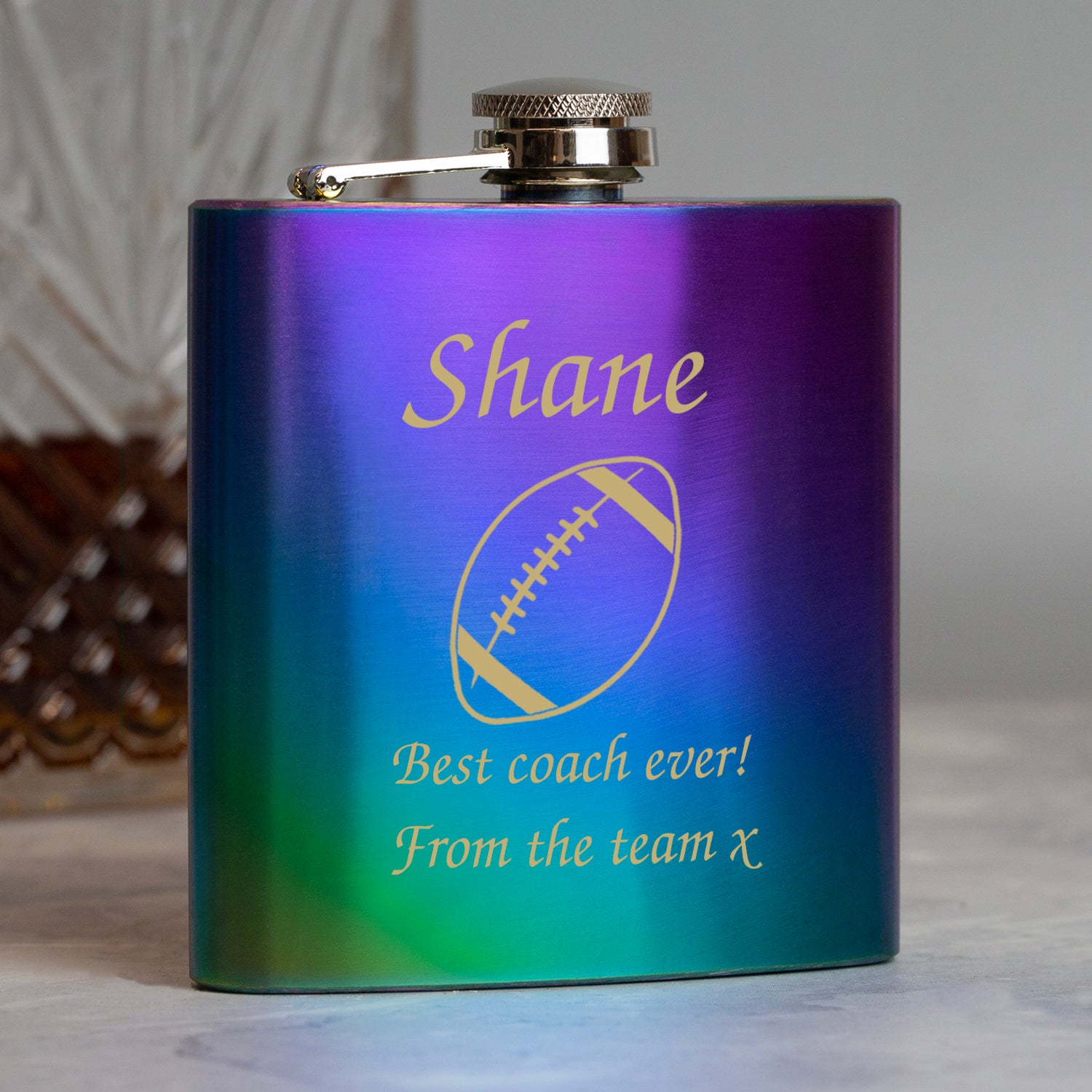 Personalised Rugby 6oz Rainbow Hip Flask - Hip Flasks