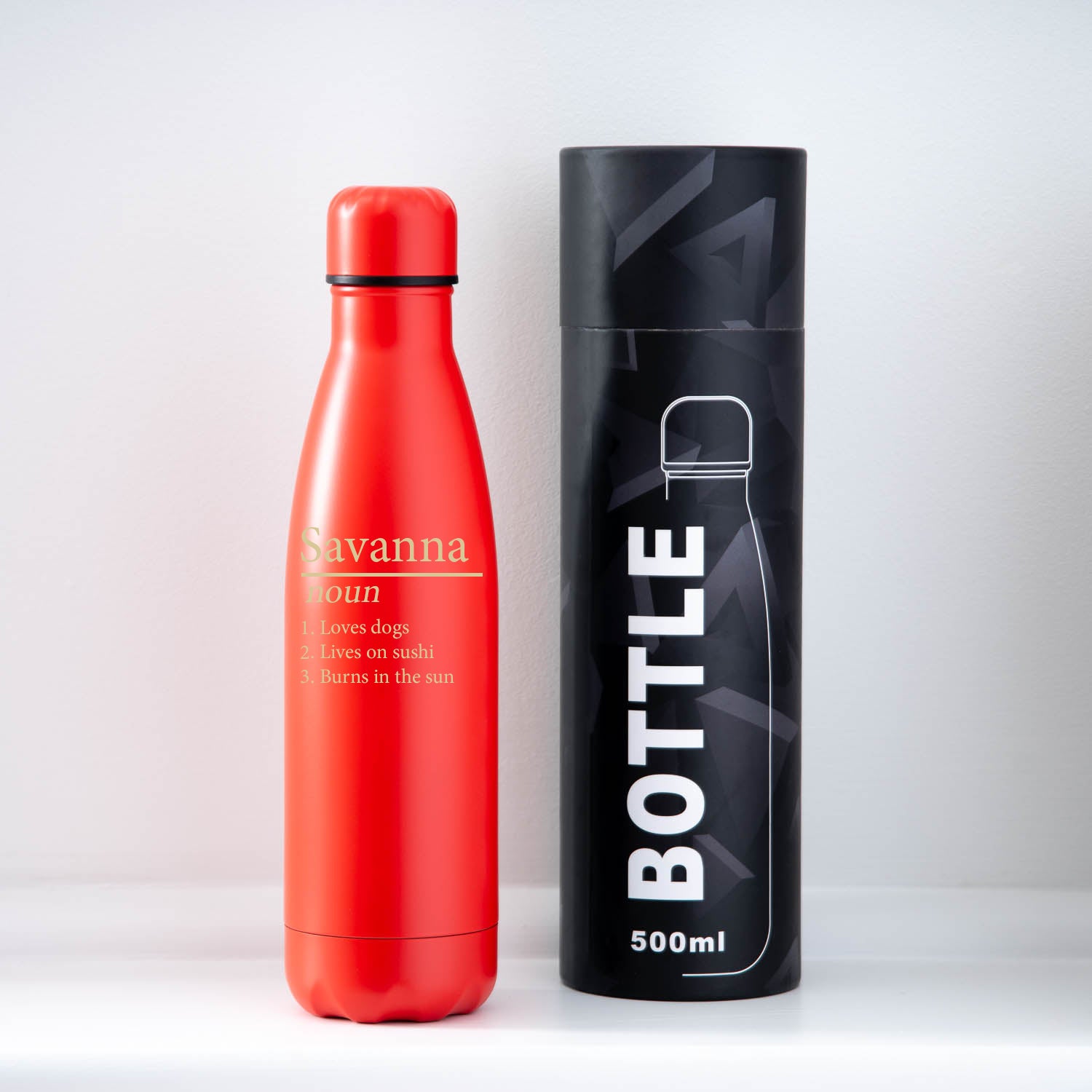 Personalised Name – Noun Insulated Water Bottle | Engraved - Yes / Red - Thermos Water Bottles