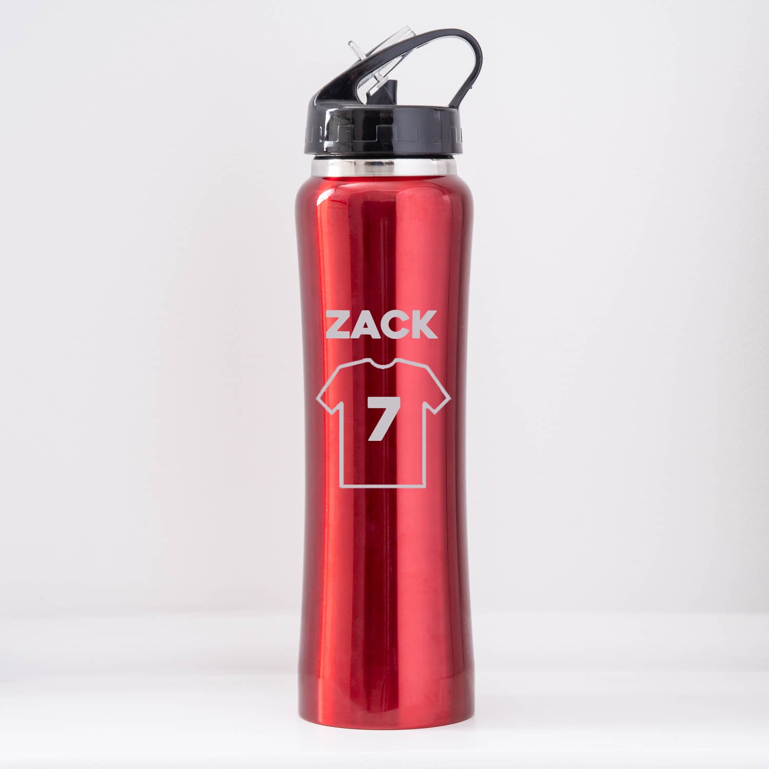 Personalised Football Shirt Sports Style Thermos Water Bottle - Red - Thermos Water Bottles