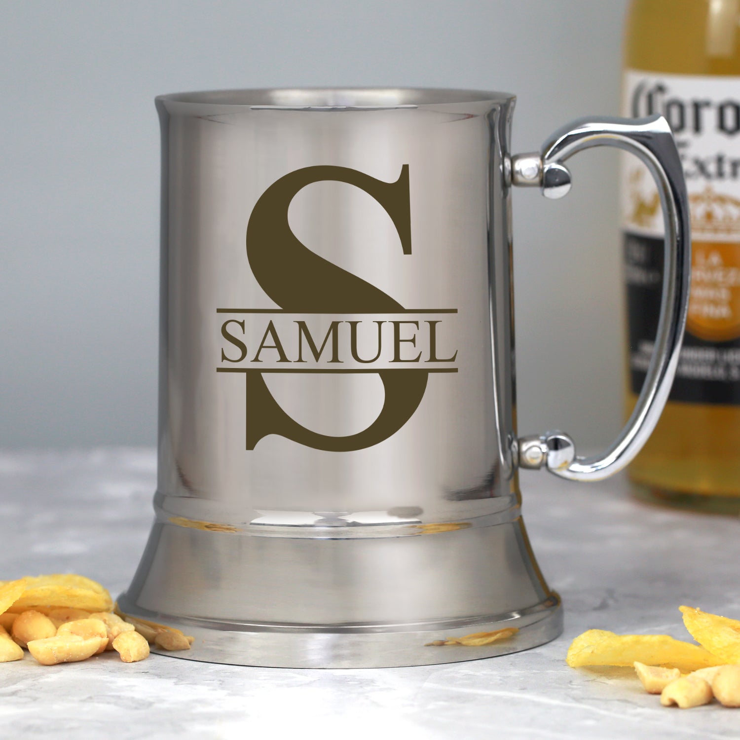 Personalised Initial & Name Silver Stainless Steel Tankard - Stainless Steel Tankards
