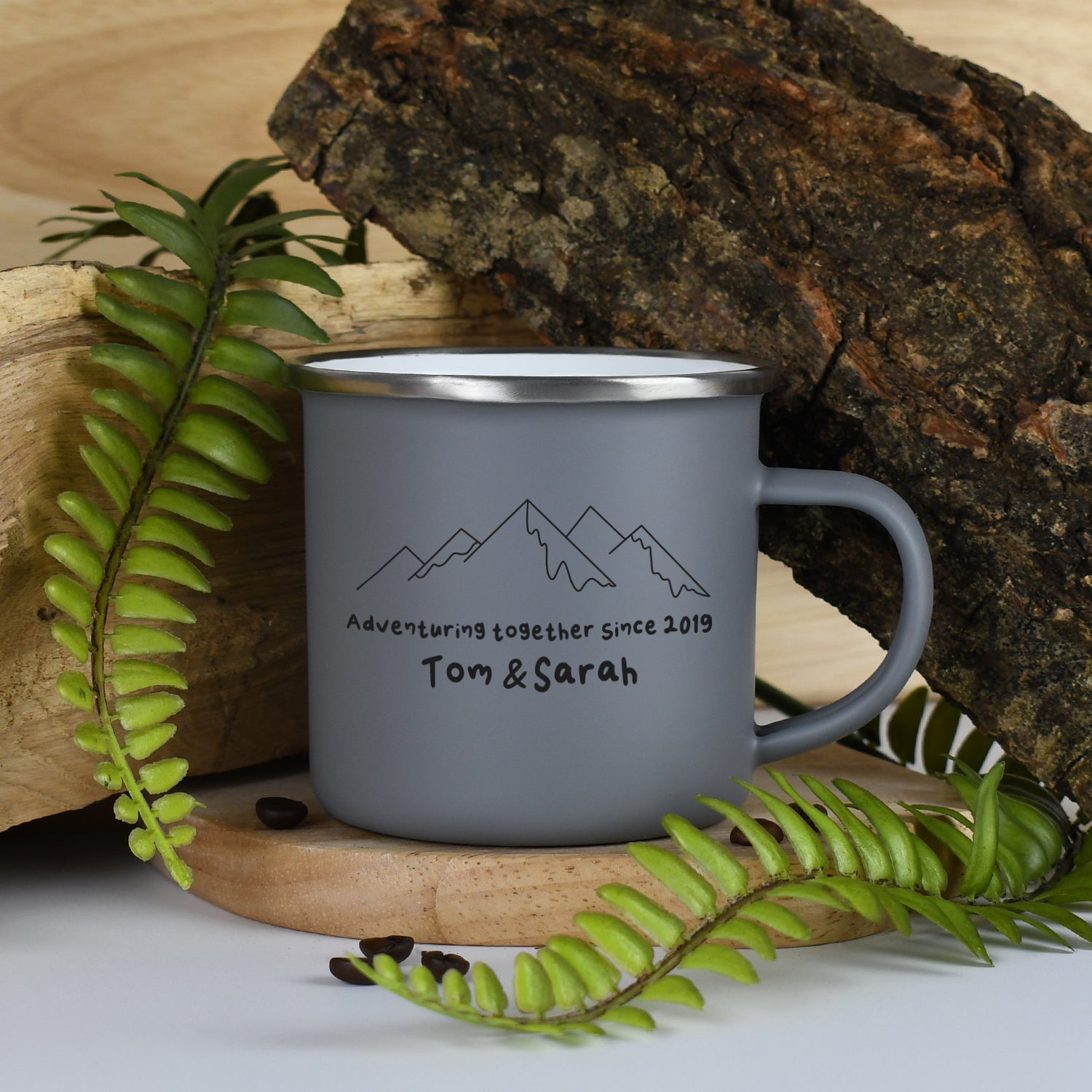 Personalised Adventuring Together Enamel Camping Mug - Grey - Mugs