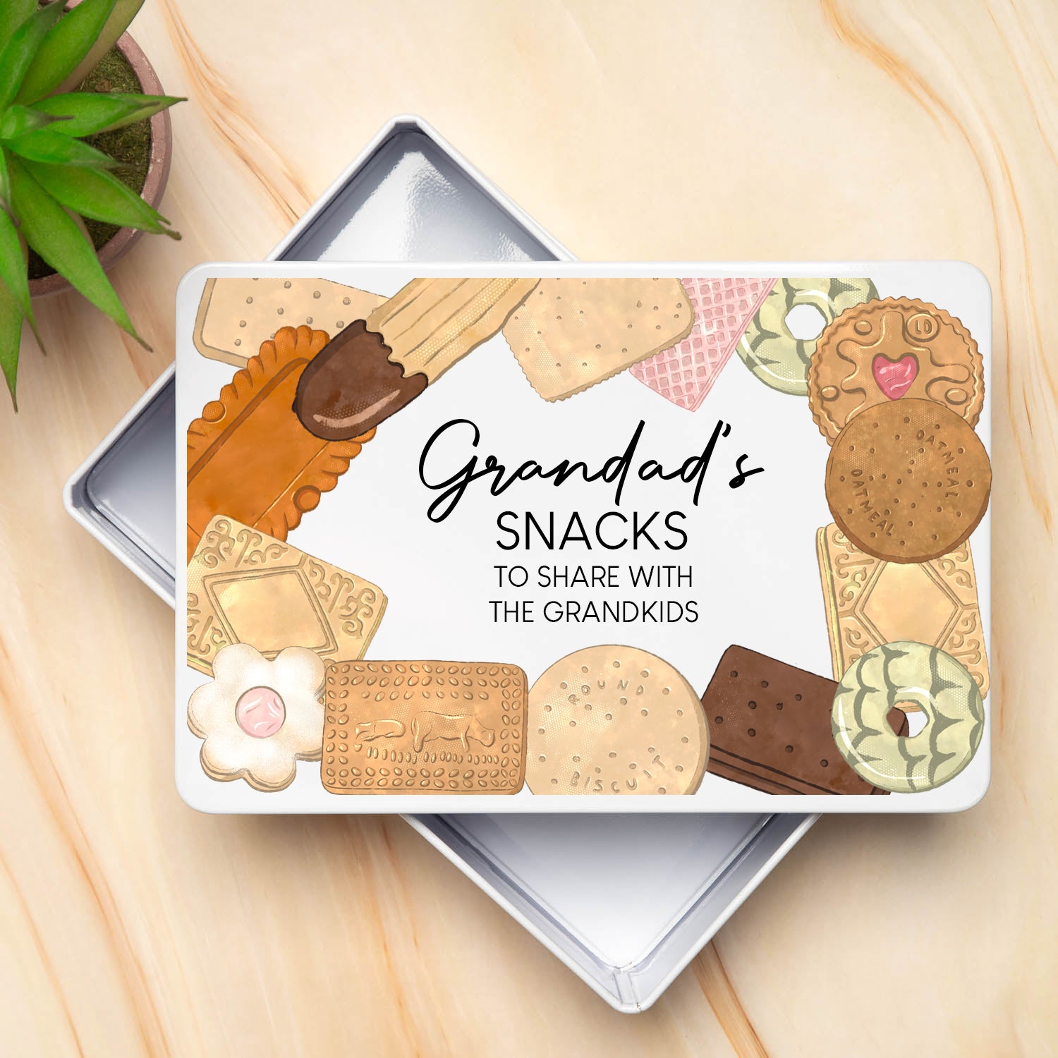 Personalised Biscuits Snacks White Metal Storage Tin - Storage Tin