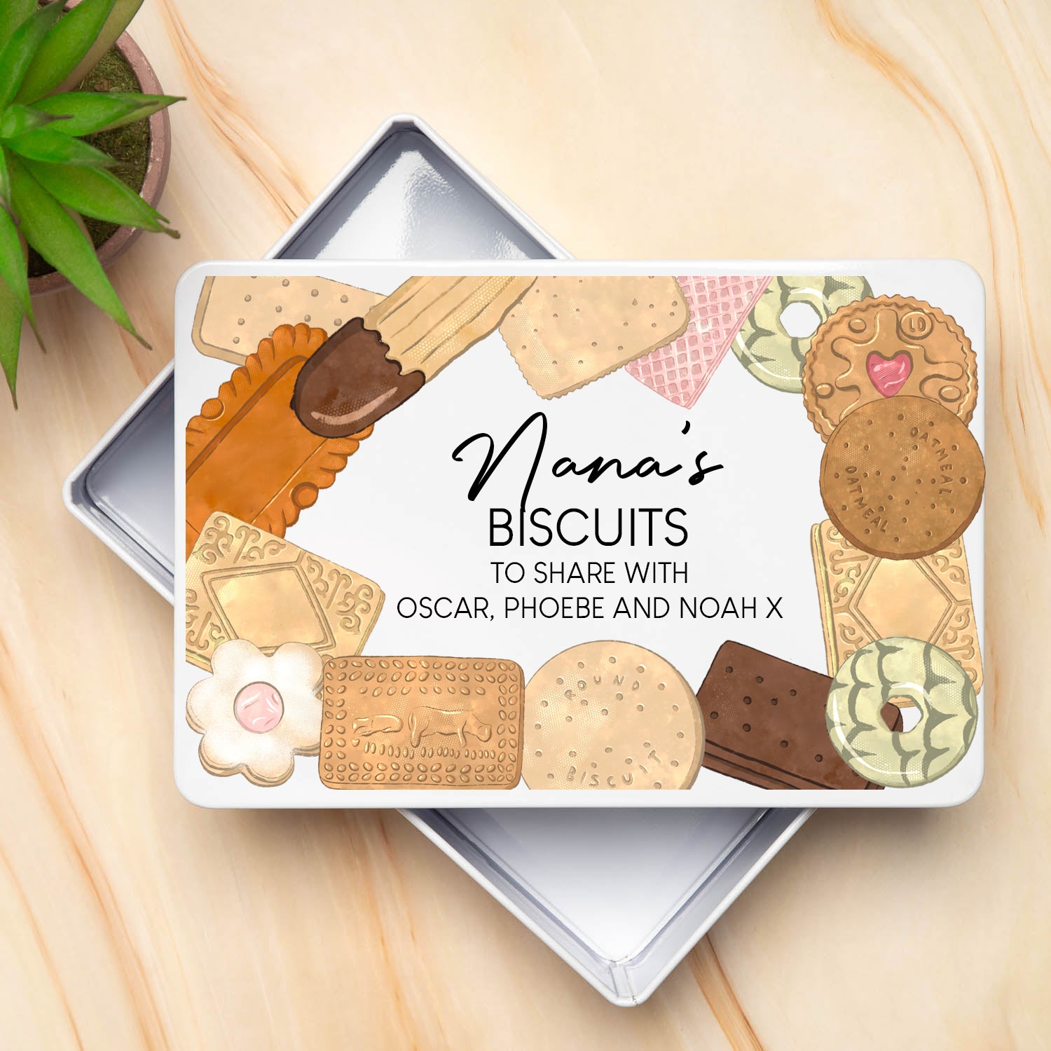 Personalised Biscuits Snacks White Metal Storage Tin - Storage Tin