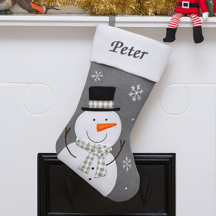 Personalised Snowman Grey Deluxe Christmas Stocking - Stockings