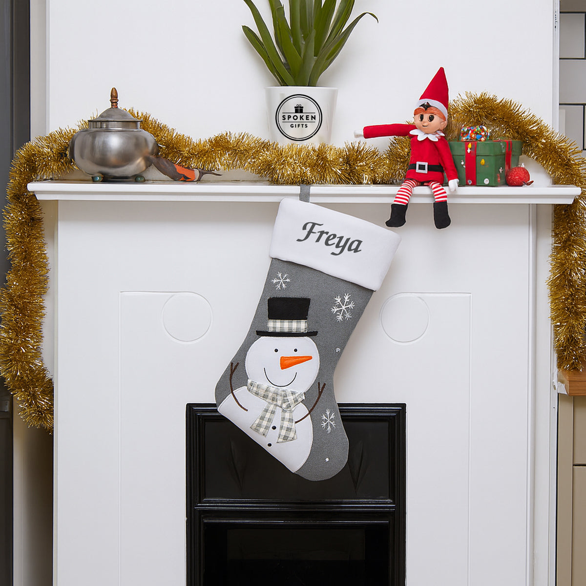 Personalised Snowman Grey Deluxe Christmas Stocking - Stockings