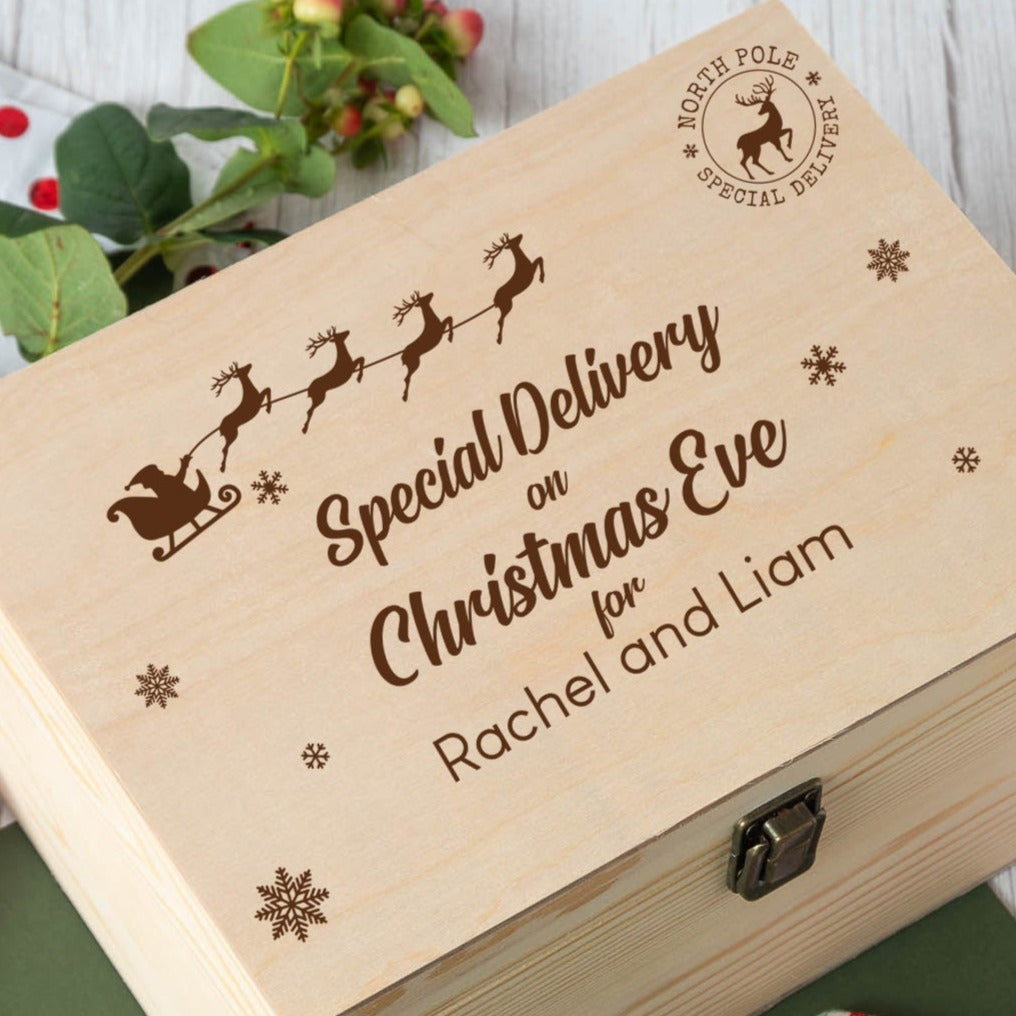 Personalised Christmas Eve Special Delivery Wooden Box - Wooden Keepsake Box