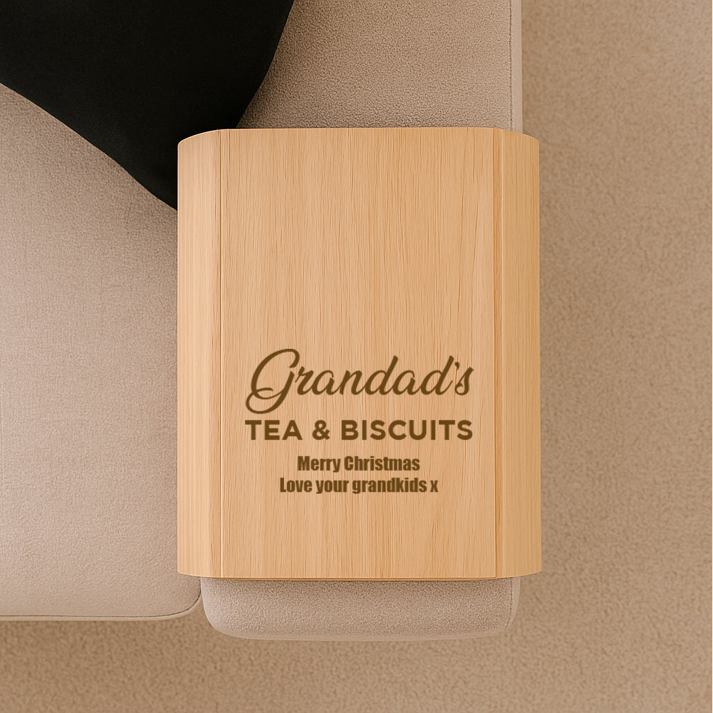 Personalised Wooden Flexible Sofa Tray - Tea Biscuits - Sofa Tray