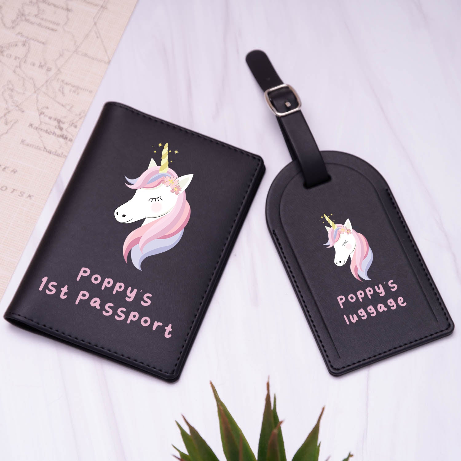 Personalised Unicorn Passport Holder & Luggage Tag Set