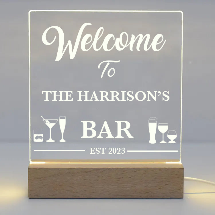 Personalised Welcome To Our Bar LED Light - LED Night Light