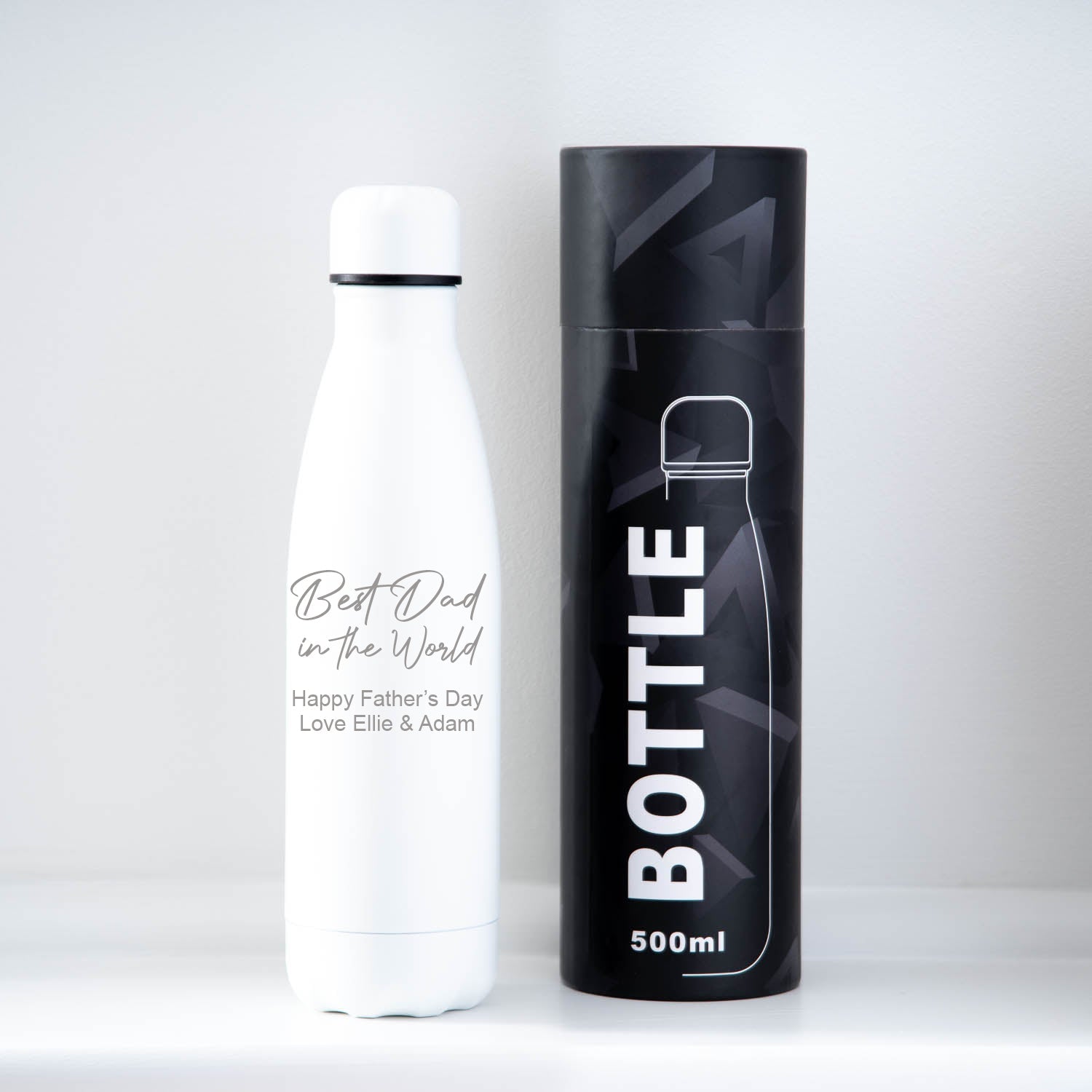 Personalised Best Dad In The World Thermos Water Bottle - Gift Box Tube / White - Thermos Water Bottles