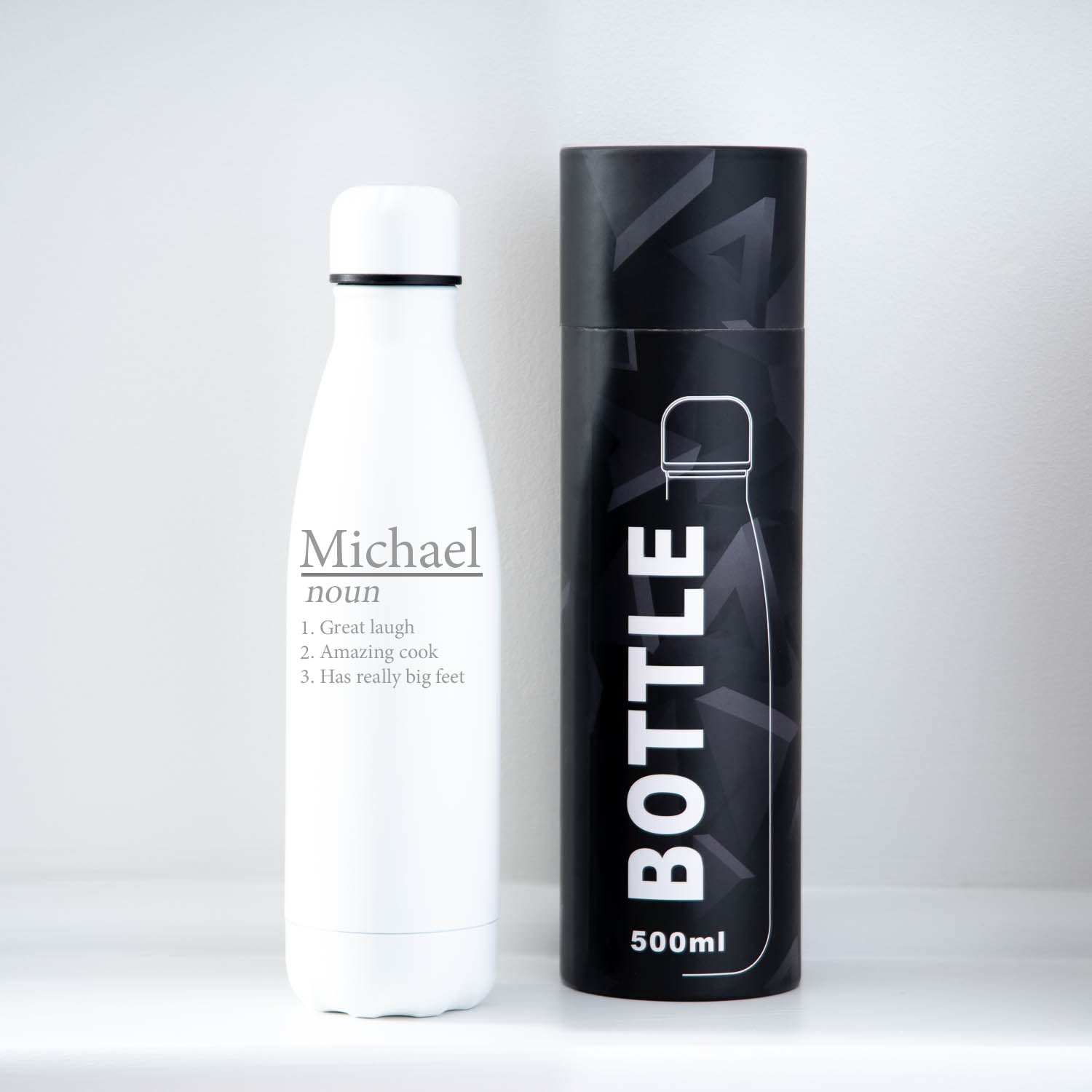 Personalised Name – Noun Insulated Water Bottle | Engraved - Yes / White - Thermos Water Bottles