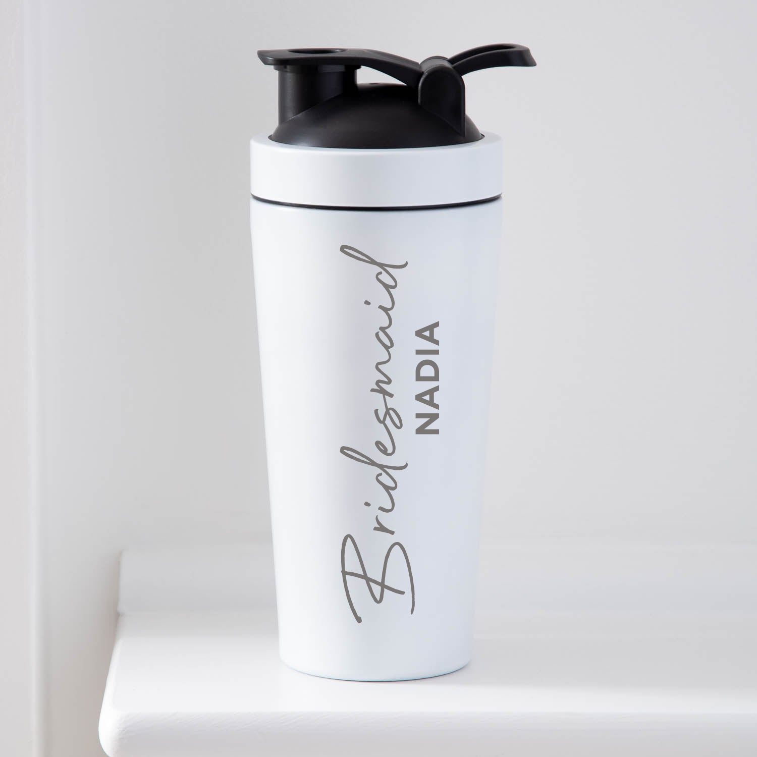Personalised Bridesmaid Wedding Protein Shaker Bottle - White - Protein Shaker Bottles