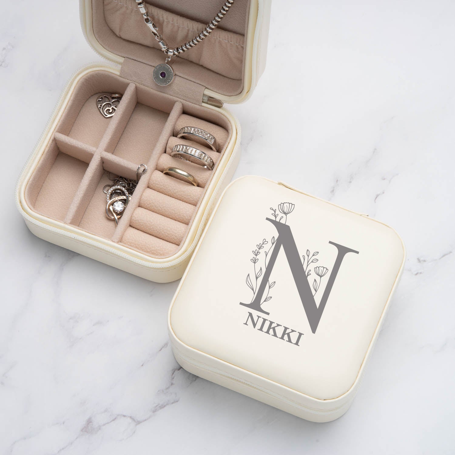 Personalised Initial & Name Cream Jewellery Box