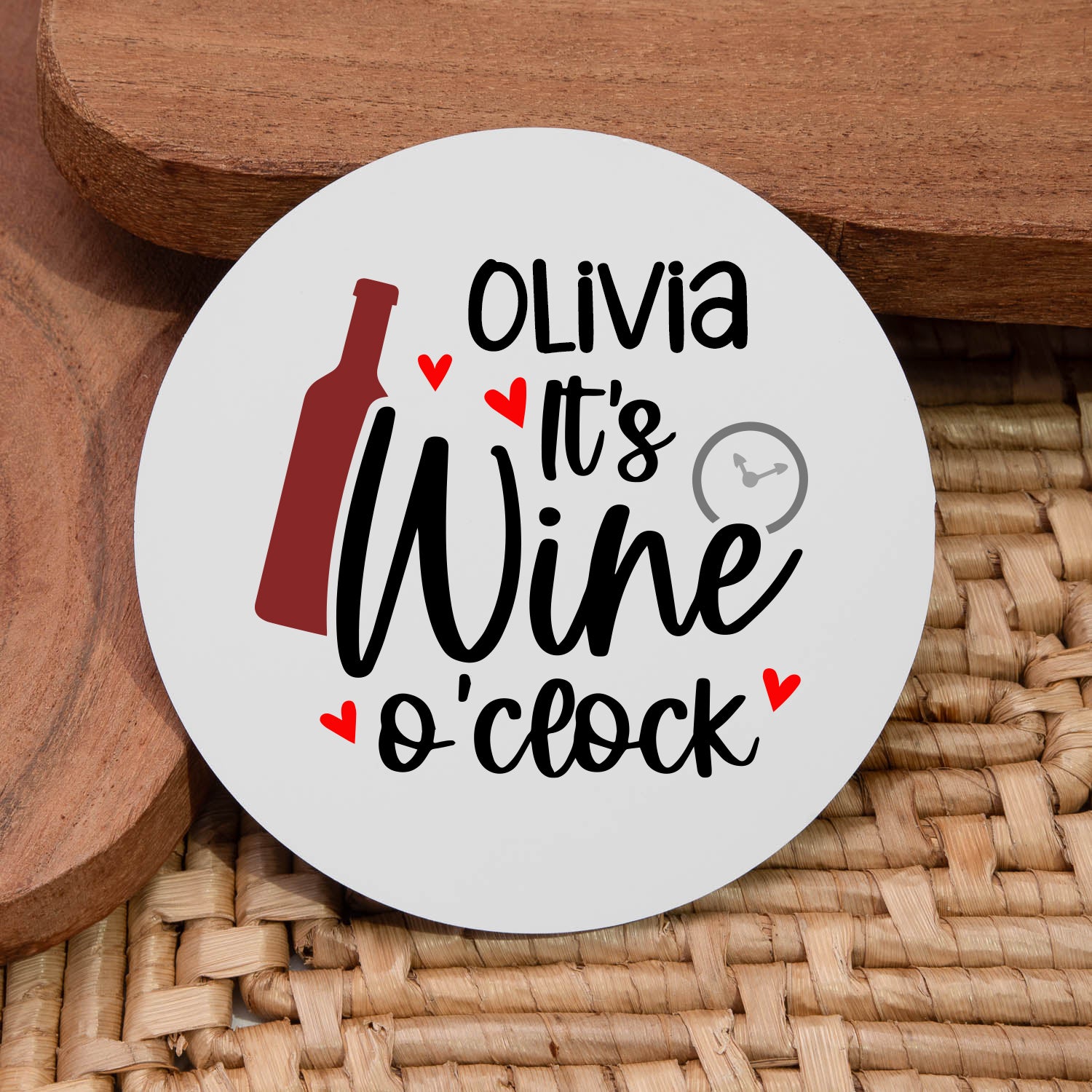 Personalised Wine O’Clock Round Coaster