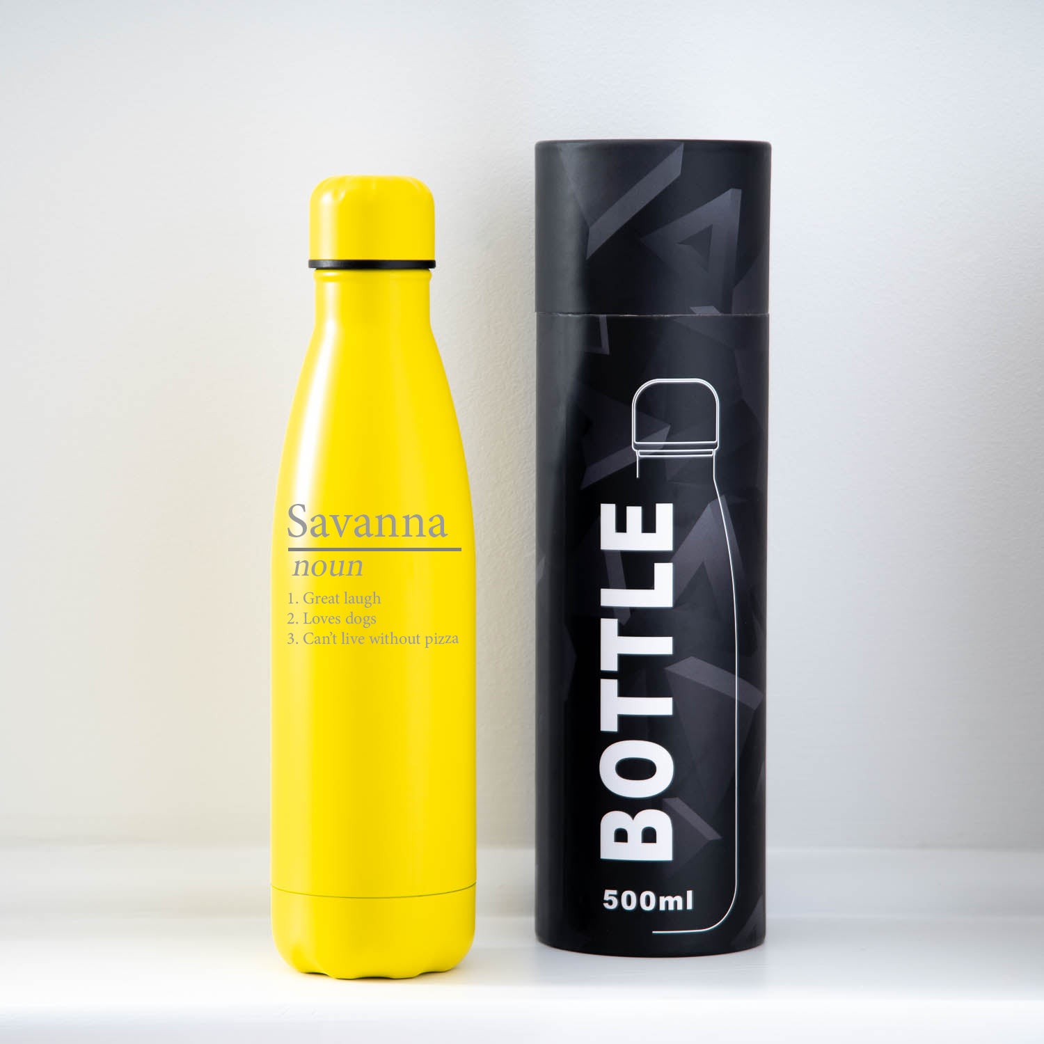 Personalised Name – Noun Insulated Water Bottle | Engraved - Yes / Yellow - Thermos Water Bottles