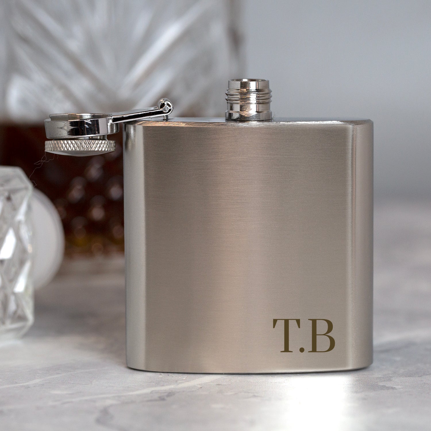 Personalised 3oz Silver Initials Hip Flask In Blue Silk Gift Box - Hip Flasks