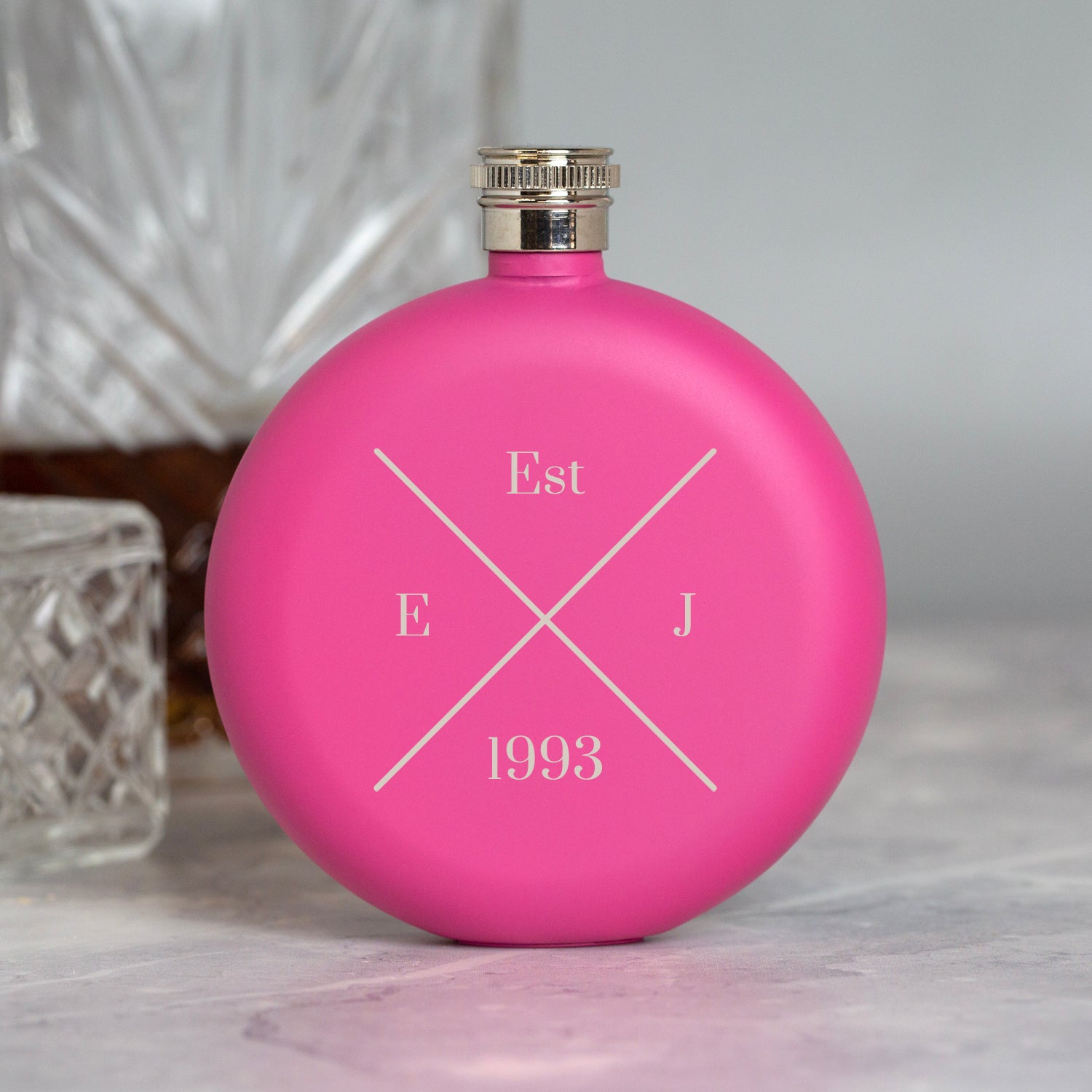 Personalised 5oz Round Pink Established Hip Flask - Hip Flasks