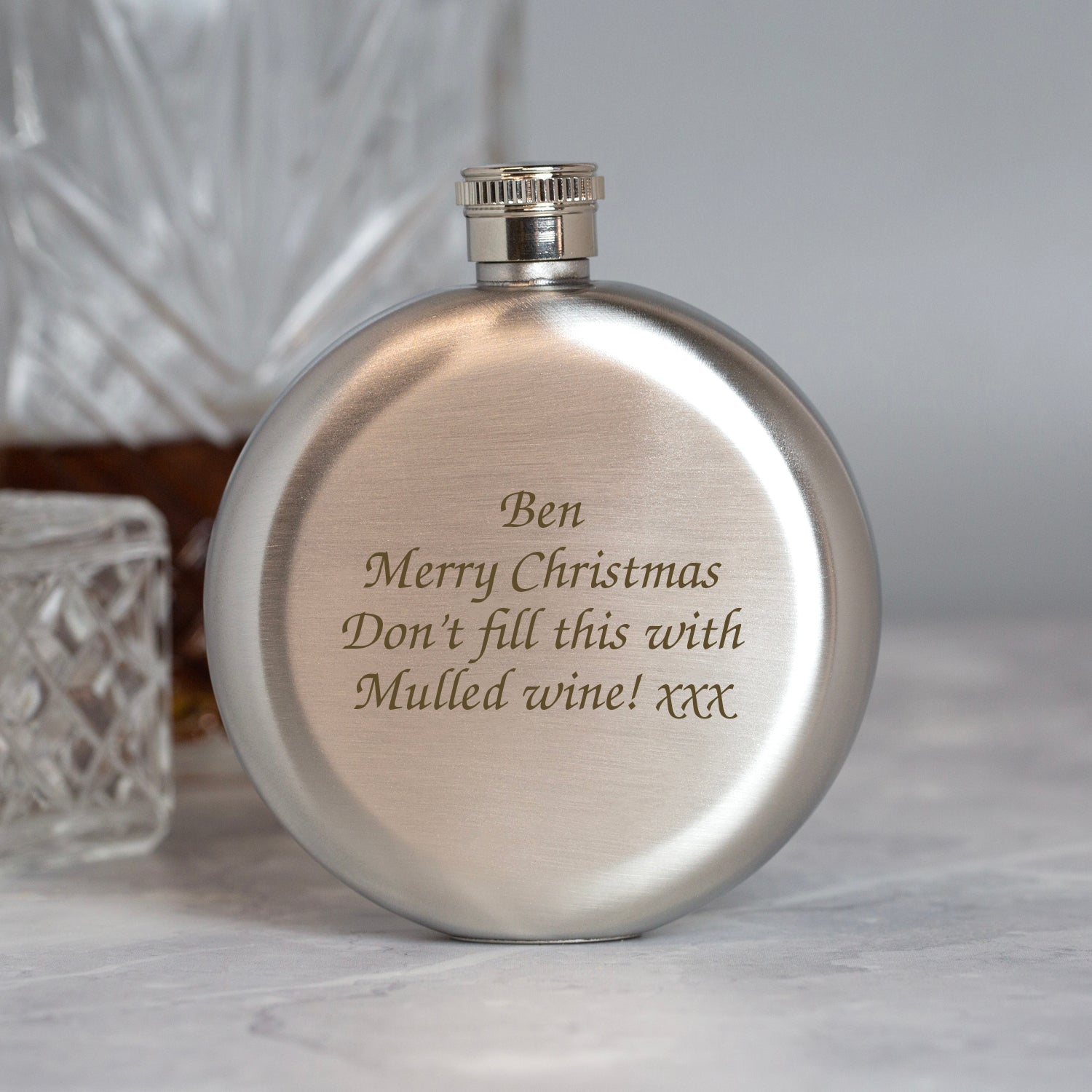 Personalised 5oz Round Silver Hip Flask - Hip Flasks