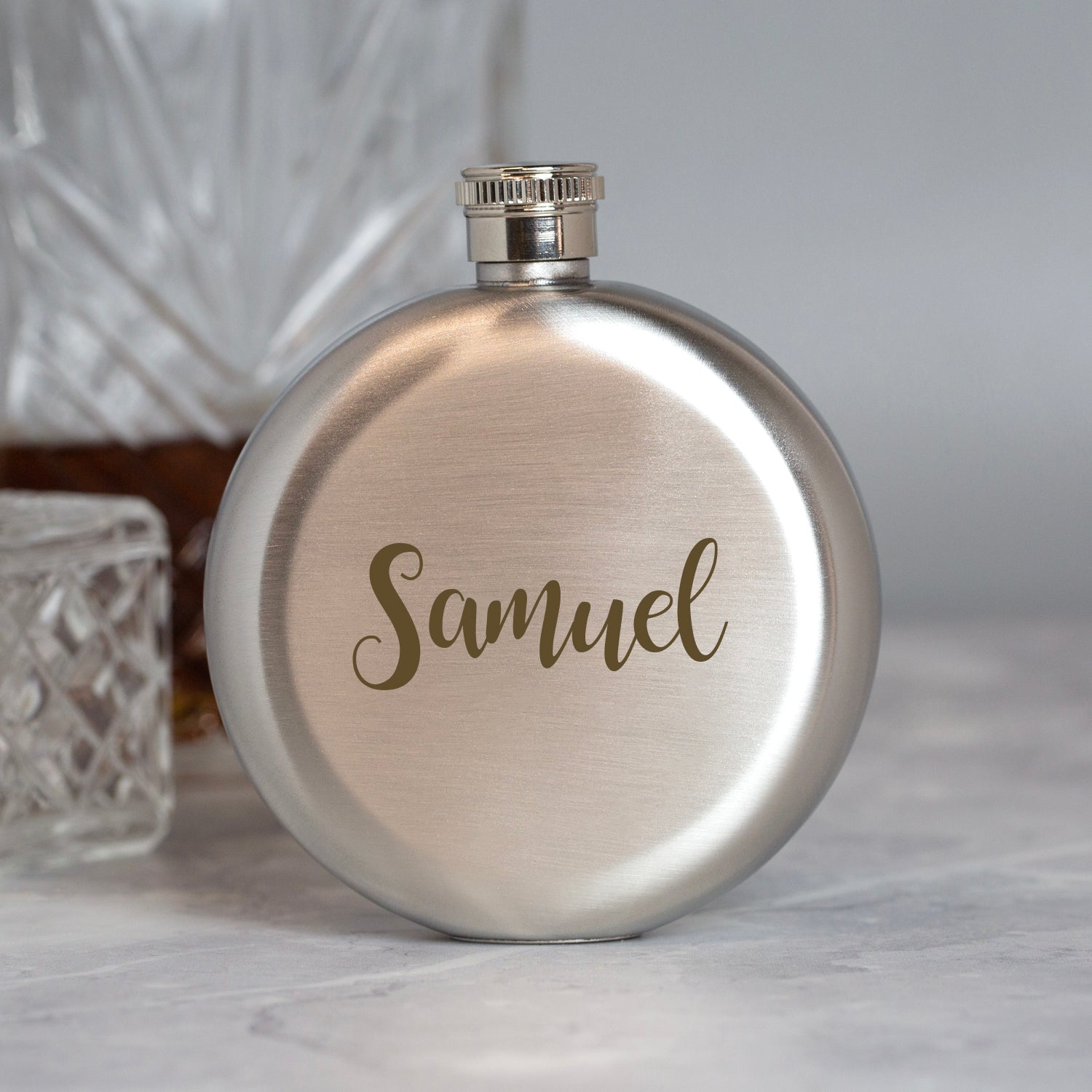 Personalised 5oz Round Silver Name Hip Flask - Hip Flasks