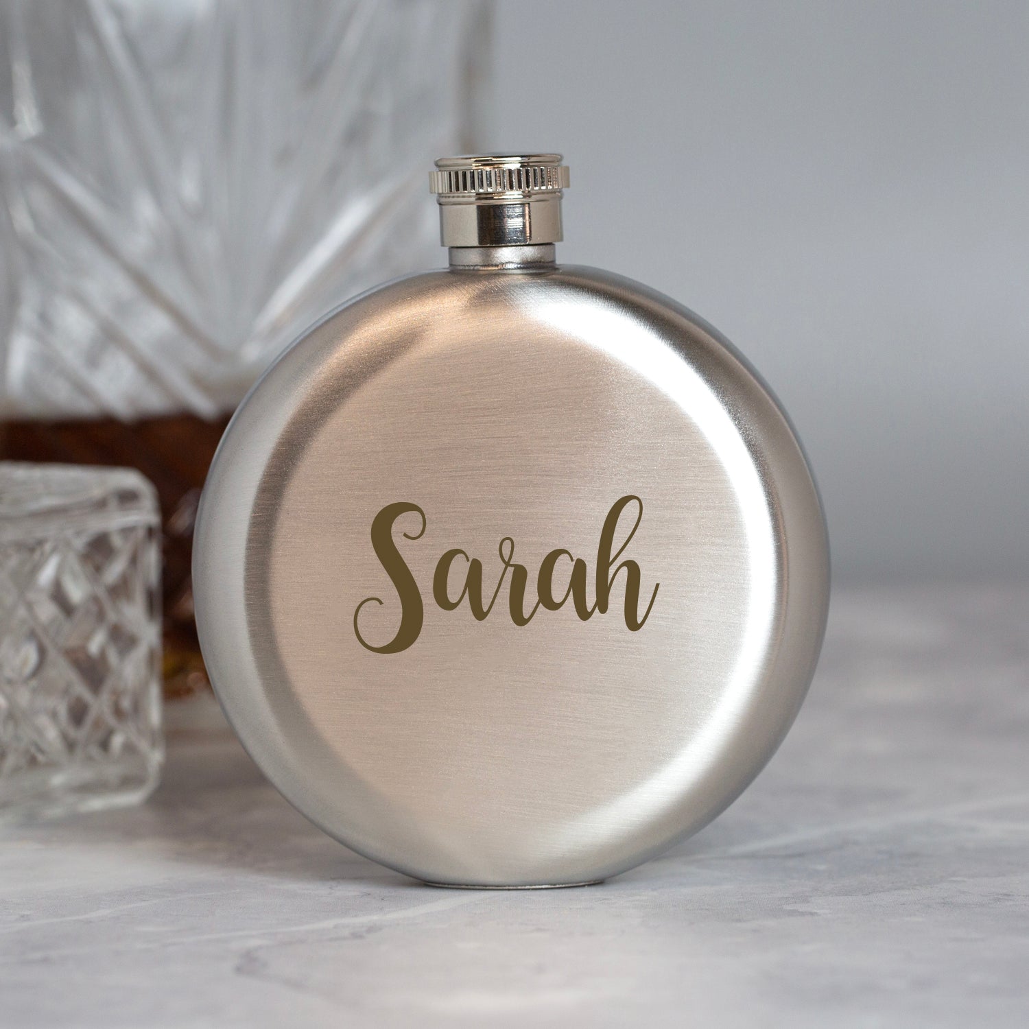 Personalised 5oz Round Silver Name Hip Flask - Hip Flasks