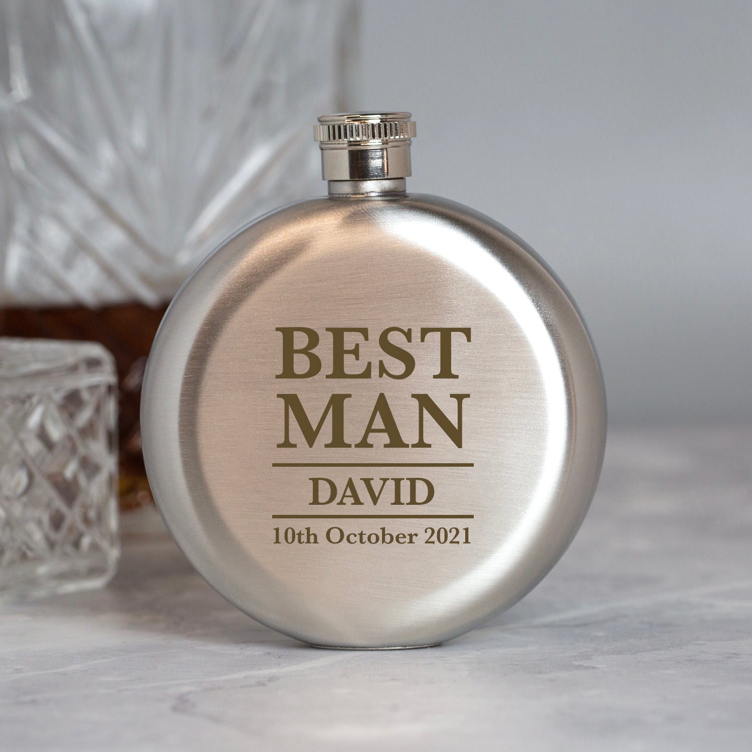 Personalised 5oz Round Silver Best Man Wedding Hip Flask - Hip Flasks