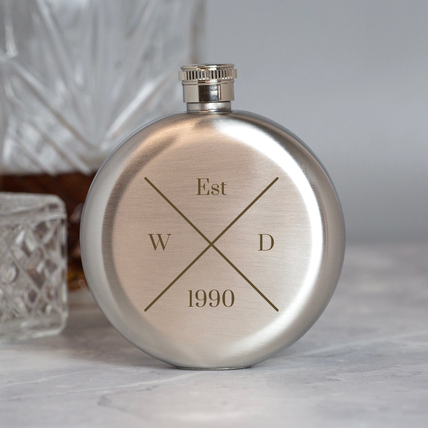 Personalised 5oz Round Silver Established Hip Flask - Hip Flasks