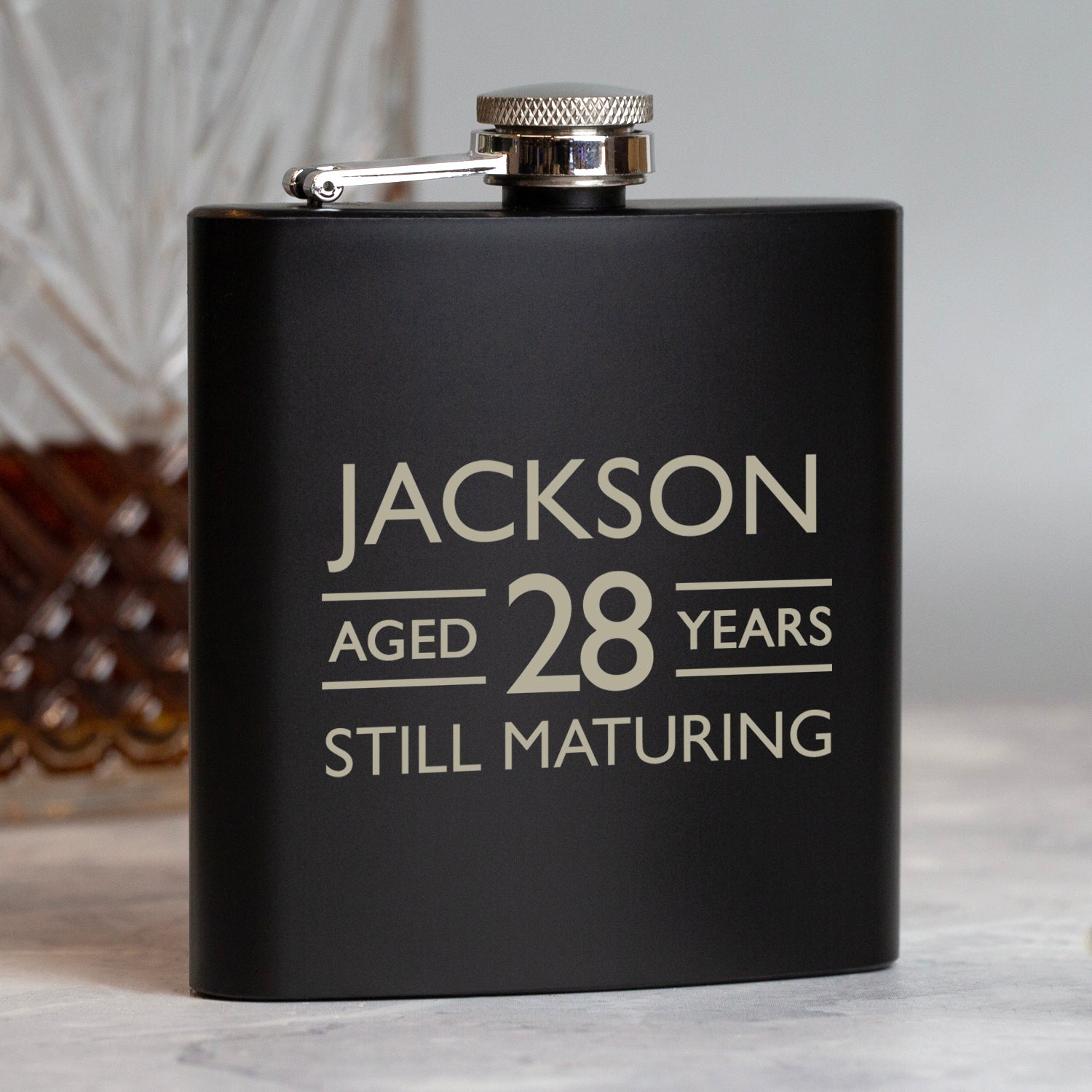 Personalised 6oz Black Aged Birthday Hip Flask - Hip Flasks
