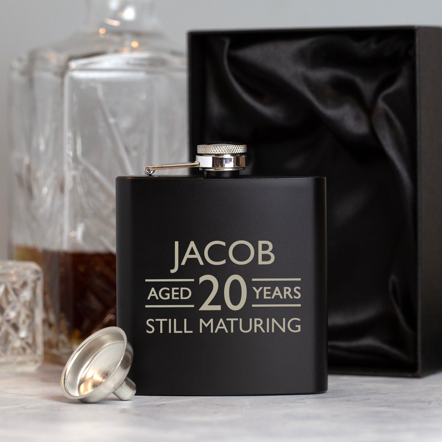 Personalised 6oz Black Aged Birthday Hip Flask - Hip Flasks