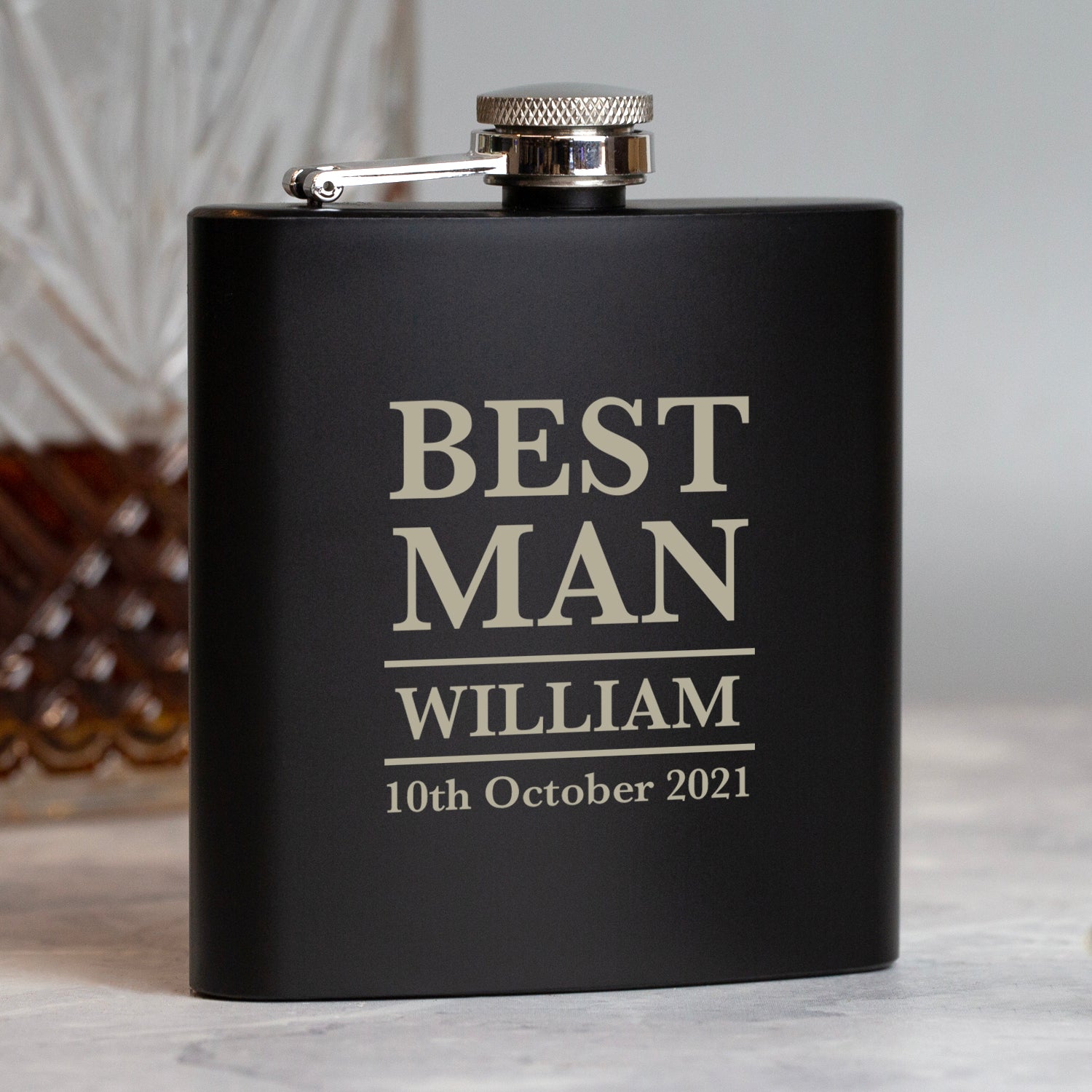 Personalised 6oz Black Best Man Wedding Hip Flask - Hip Flasks