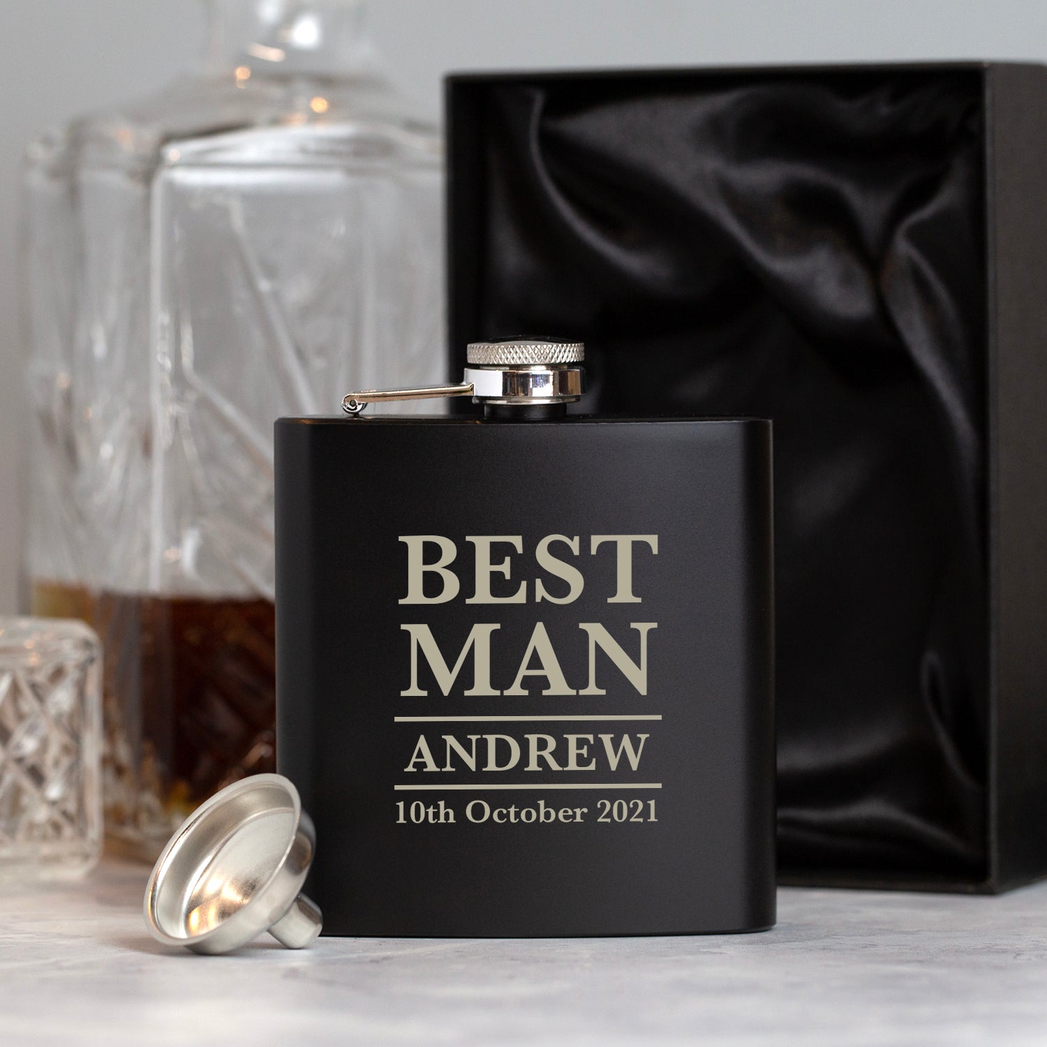 Personalised 6oz Black Best Man Wedding Hip Flask - Hip Flasks