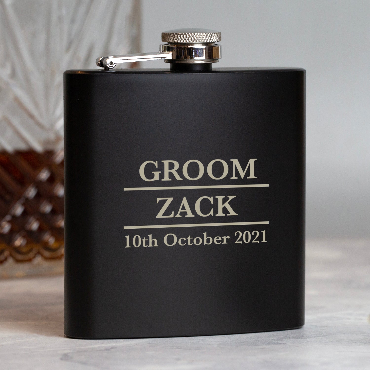 Personalised 6oz Black Groom Wedding Hip Flask - Hip Flasks