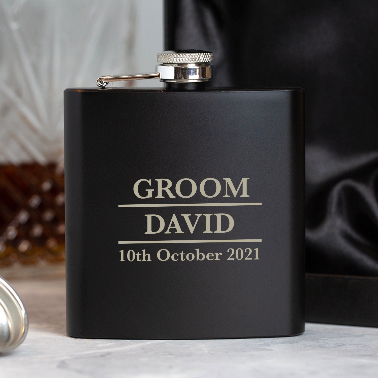 Personalised 6oz Black Groom Wedding Hip Flask - Hip Flasks