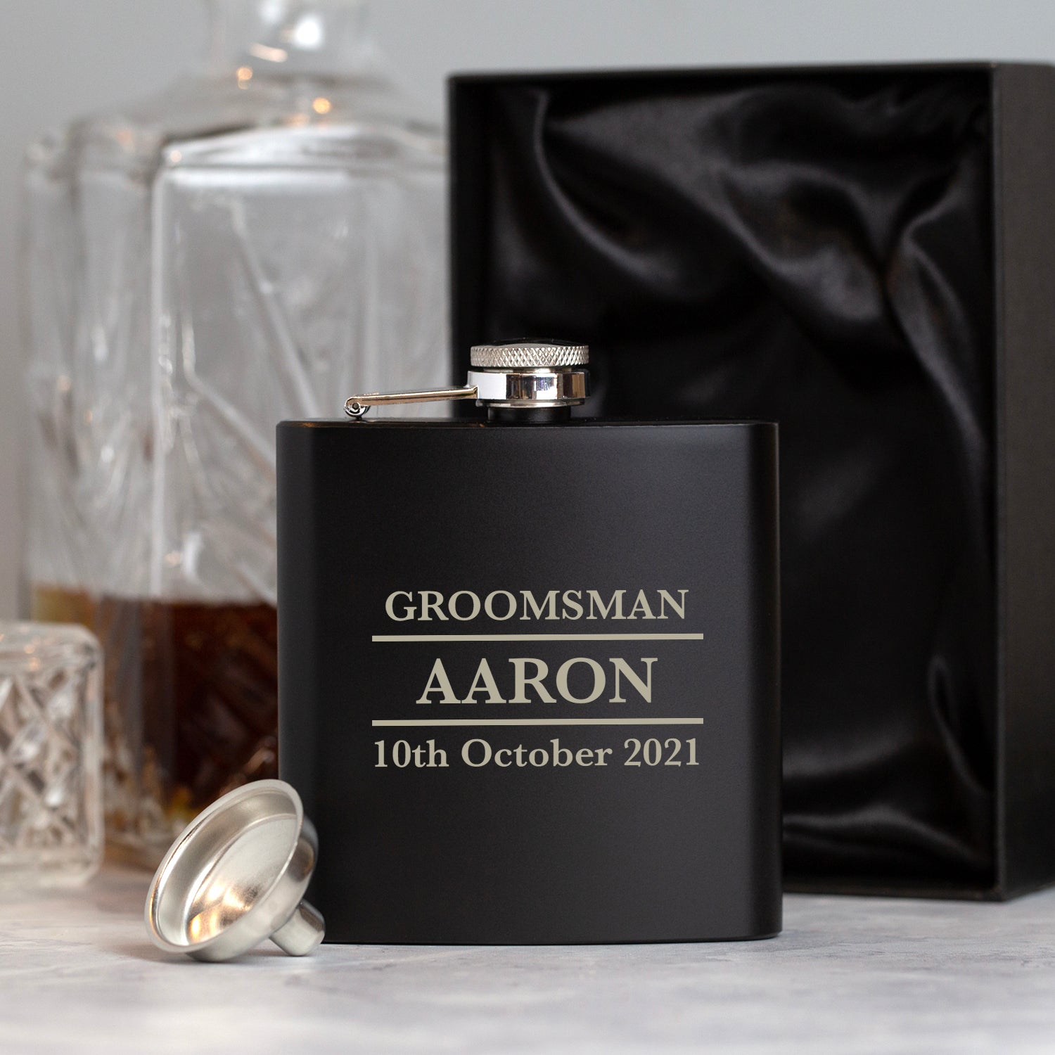Personalised 6oz Black Groomsman Wedding Hip Flask - Hip Flasks